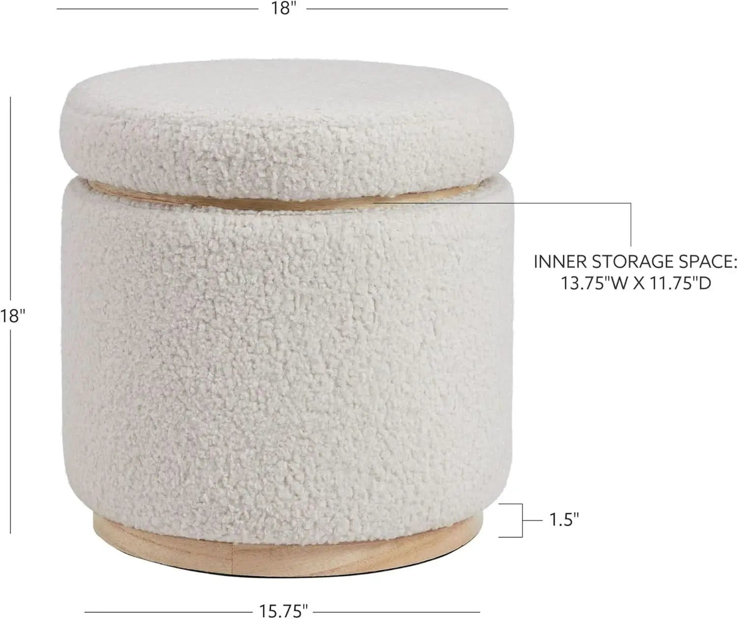 Cream Sherpa Deluxe Storage Ottoman Solidwood Base from PriceLows™