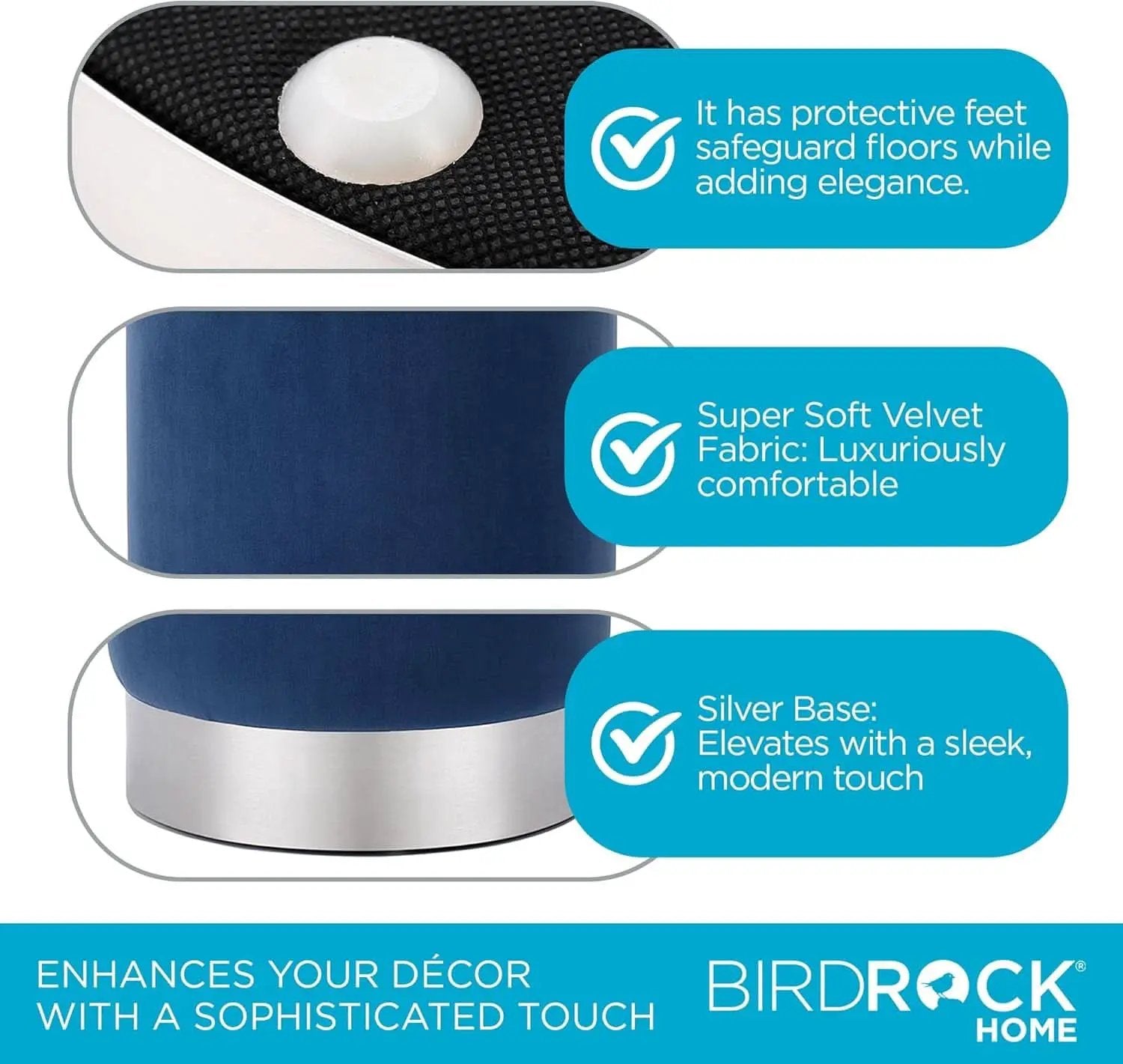 Sleek Round Ottoman Foot Stool Blue Memory Foam Padding from PriceLows™