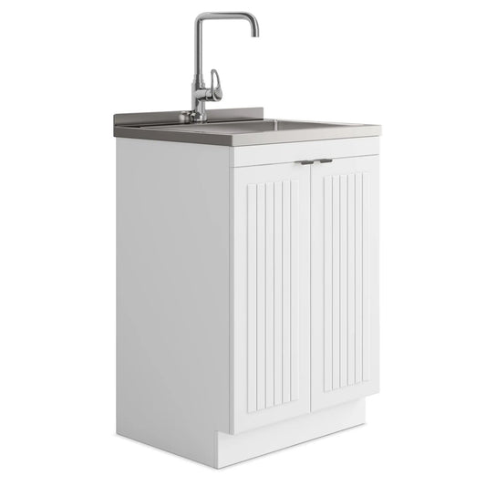 Murphy Laundry Cabinet | Faucet And Stainless Steel Sink | Two Doors | Brushed Nickel Hardware