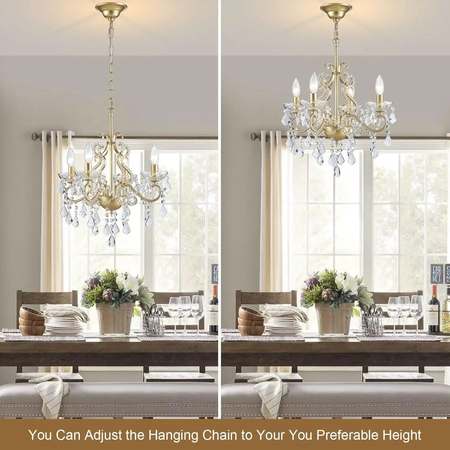 Modern K9 Crystal Chandelier 4 Light Matte Gold Pendant from PriceLows™