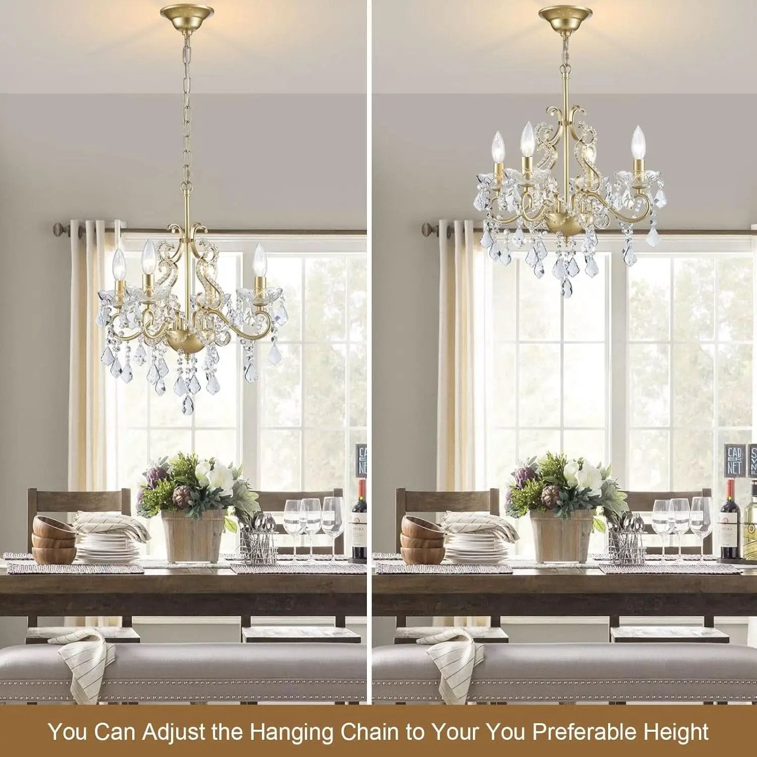 Modern K9 Crystal Chandelier 4 Light Matte Gold Pendant from PriceLows™
