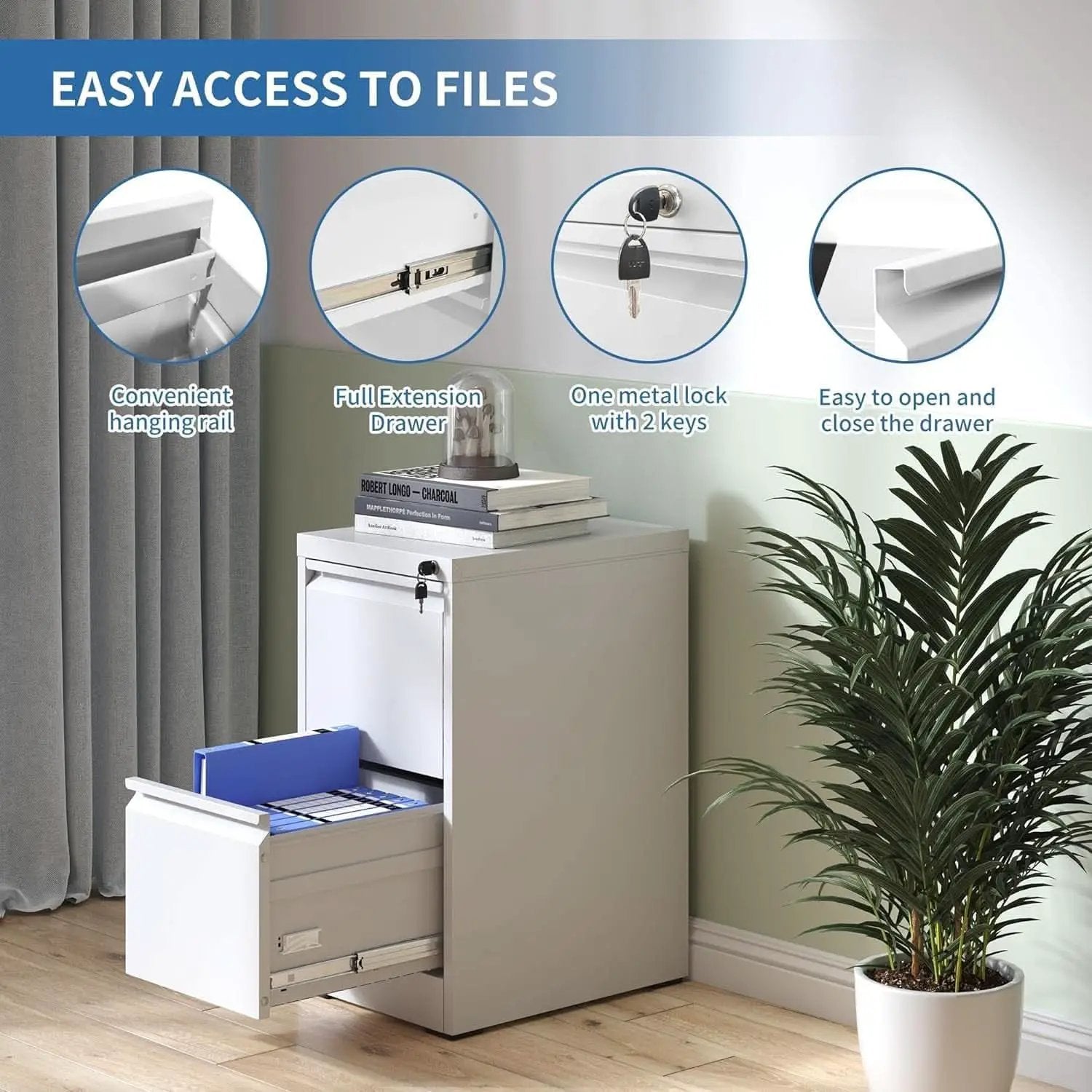 White 2 Drawer File Cabinet With Lock For Home Office Vertical Metal Filing Cabinet For Letter Legal A4 Files from PriceLows™