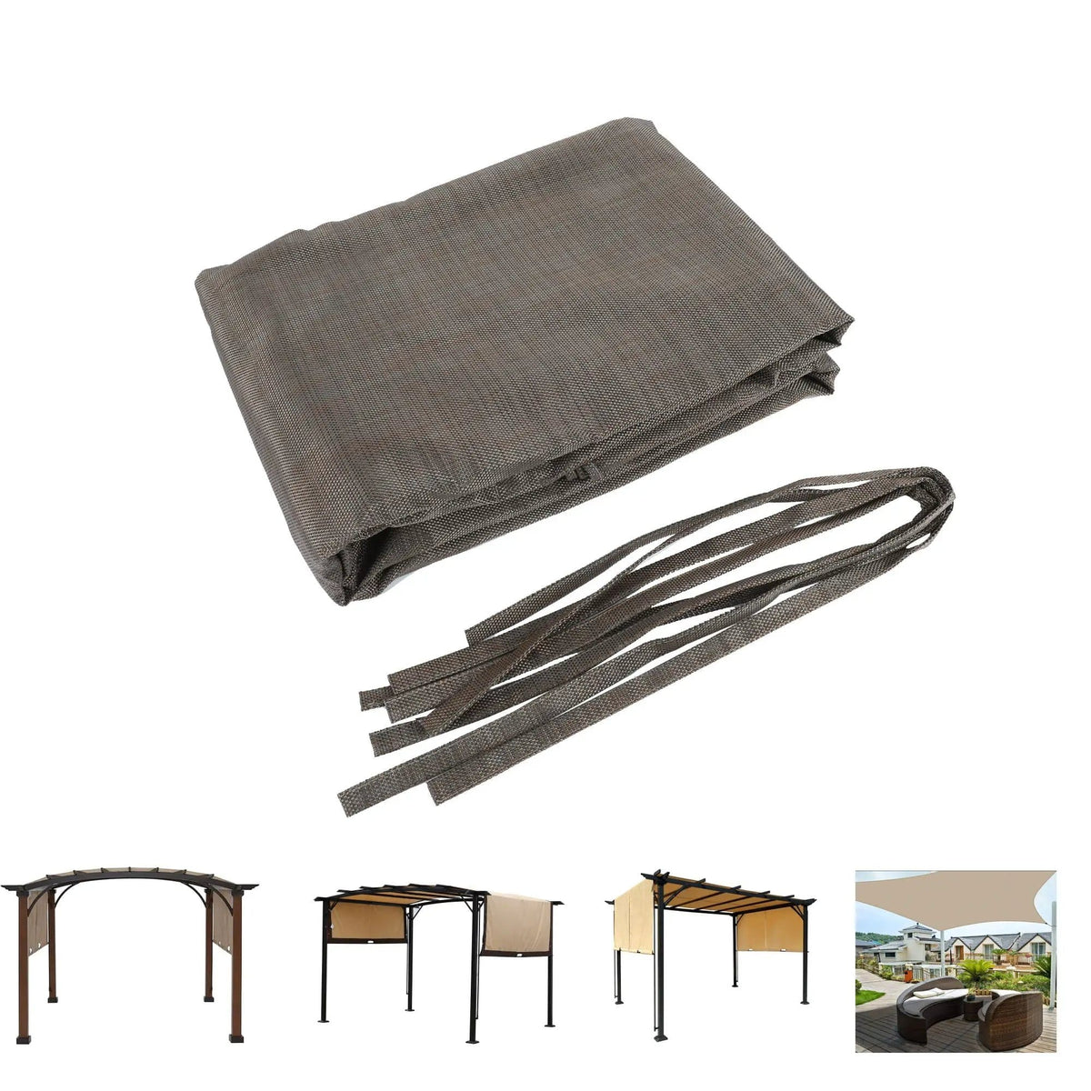13' X 7.7' Outdoor Pergola Sun Shade Cover Cloth Patio Canopy Hdpe Permeable With | Umbrella & Canopy | Fabric & Stainless Steel | Brown