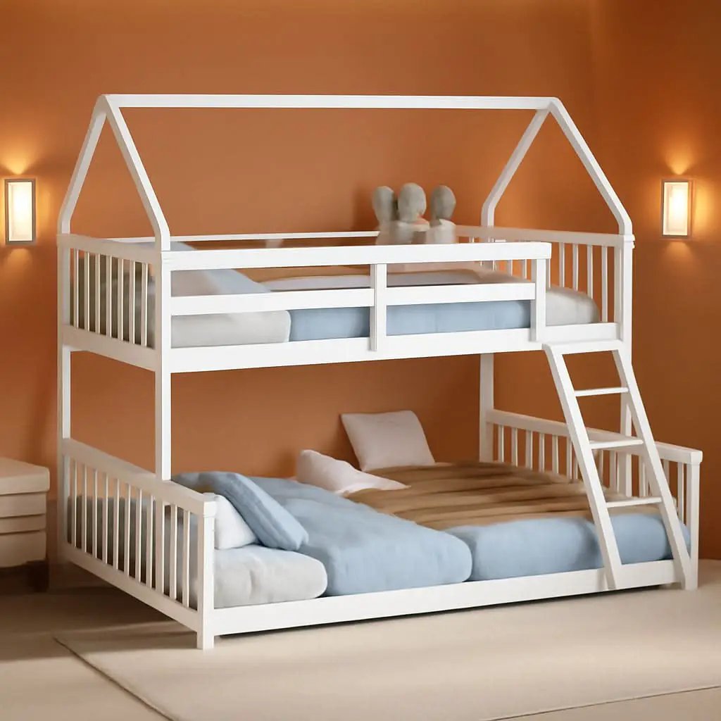 Solid Wood Twin Over Full Bunk Bed White With Guardrails from PriceLows™