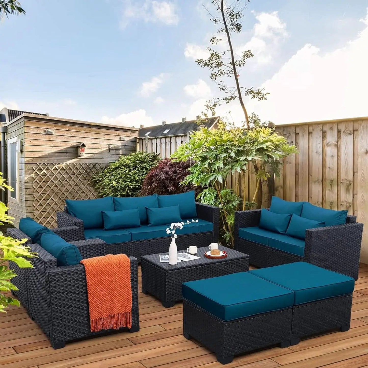 Patio Furniture Set 7 Piece Peacock Blue Anti Slip Cushions from PriceLows™