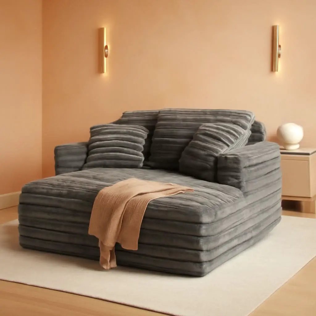 56 Inch Grey Ultra Deluxe Chaise Lounge Chair Cushioned from PriceLows™