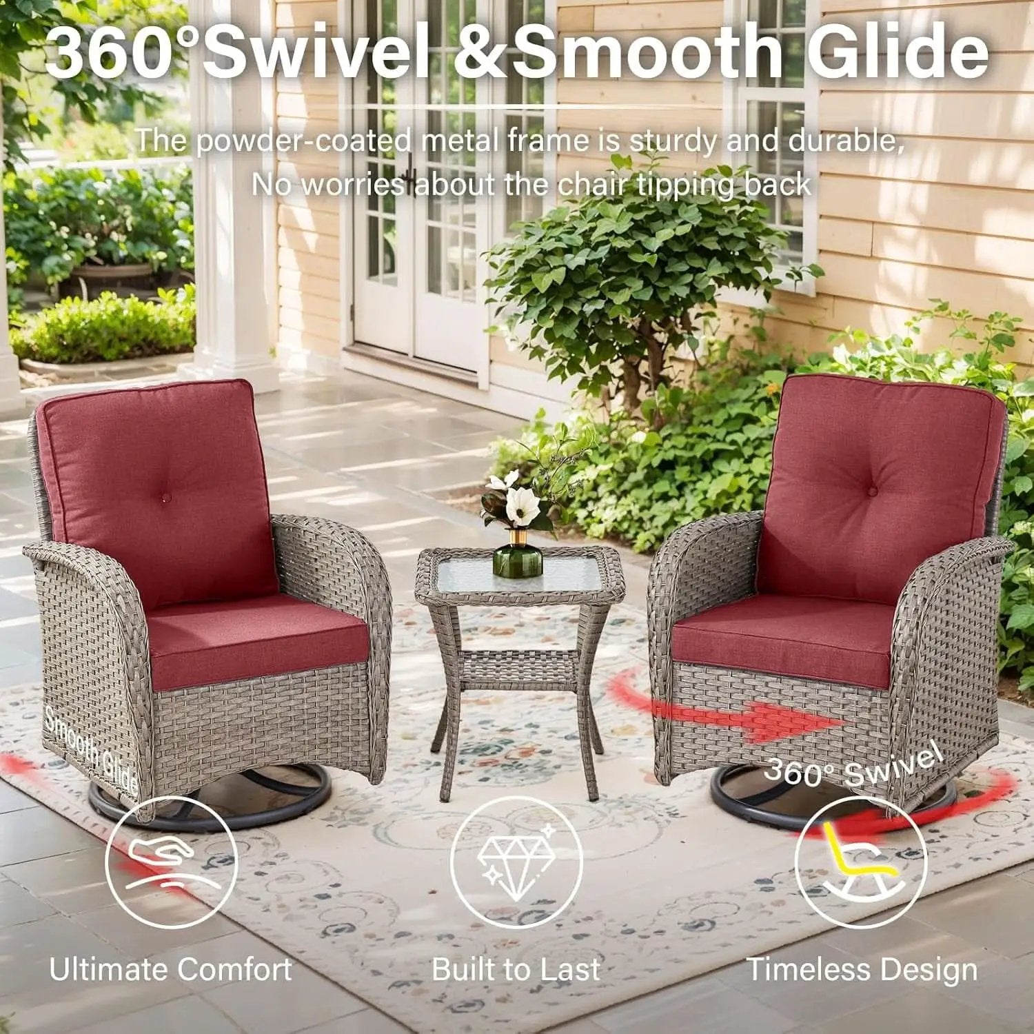 Patio Furniture Set With 50000 BTU Fire Pit Table Red Cushions from PriceLows™