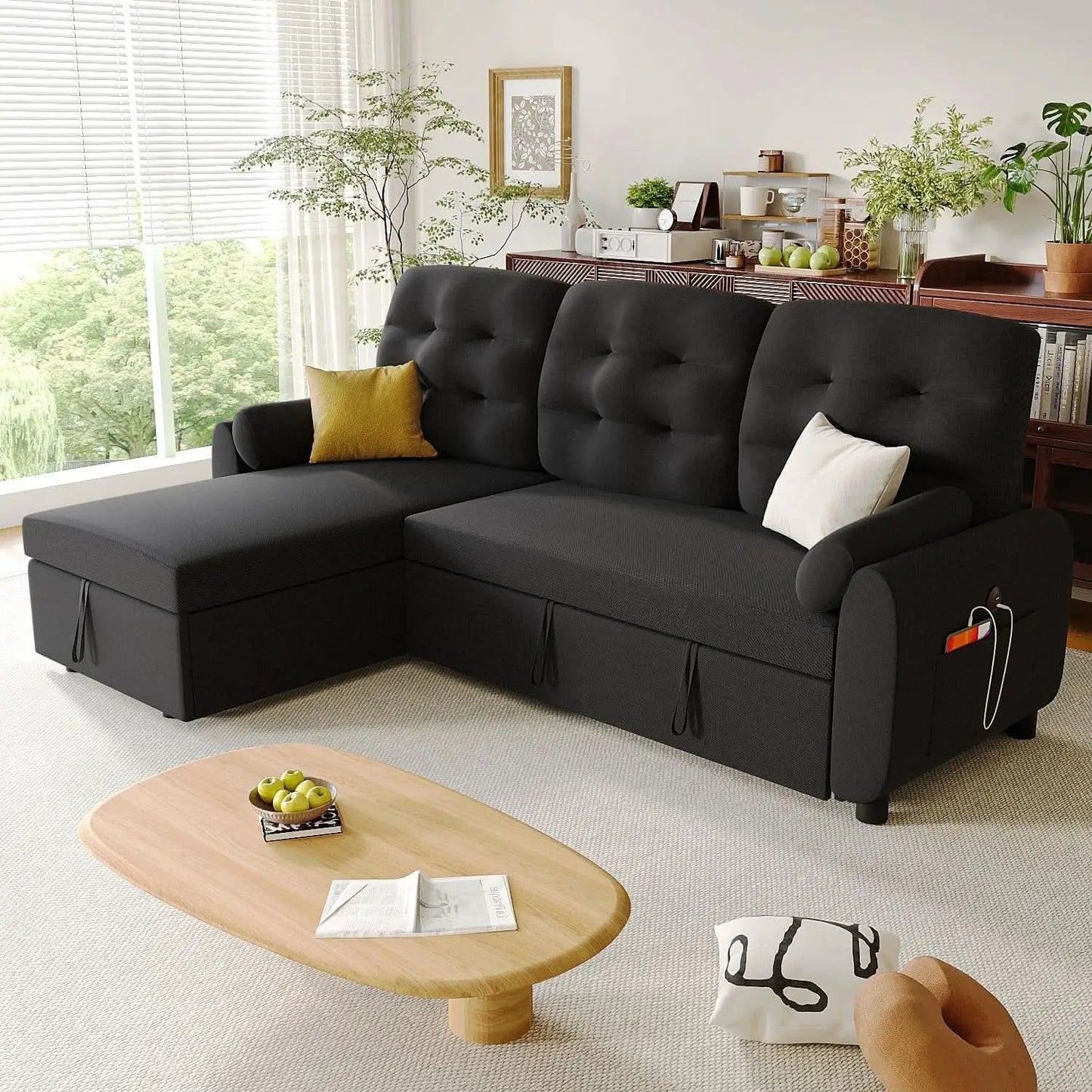 86Inch Convertible Sleeper Sectional With USB Ports from PriceLows™