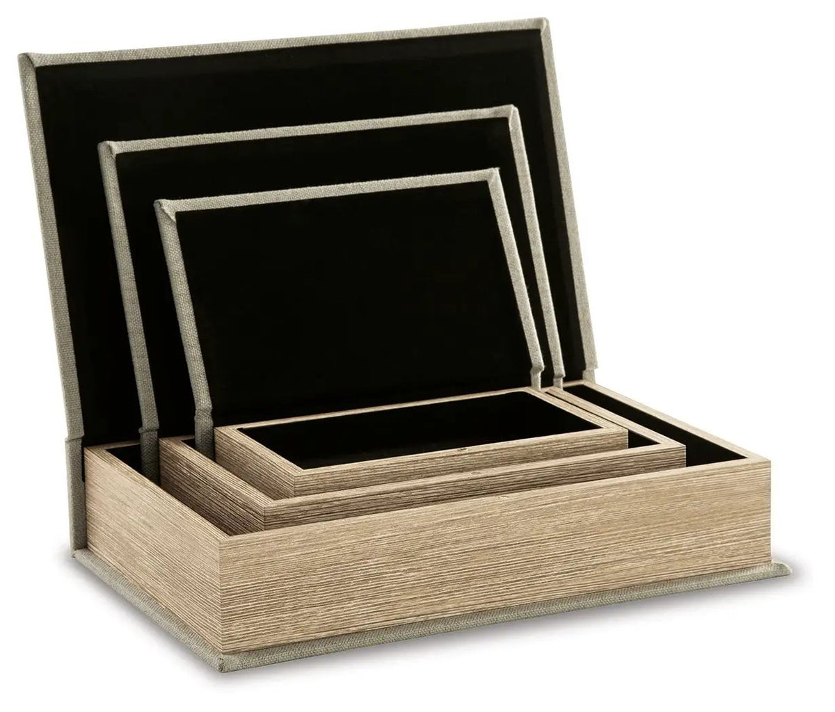 Jolina Keepsake Box Set | Set Of 3 | Linen Cover | Black Velvet Lining