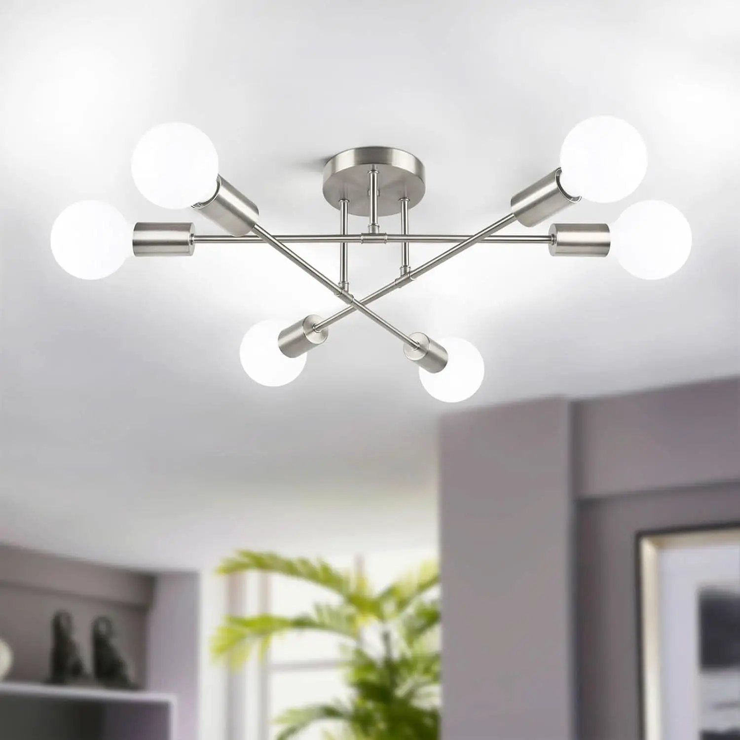 Six Light Sputnik Chandelier Brushed Nickel Fixture from PriceLows™
