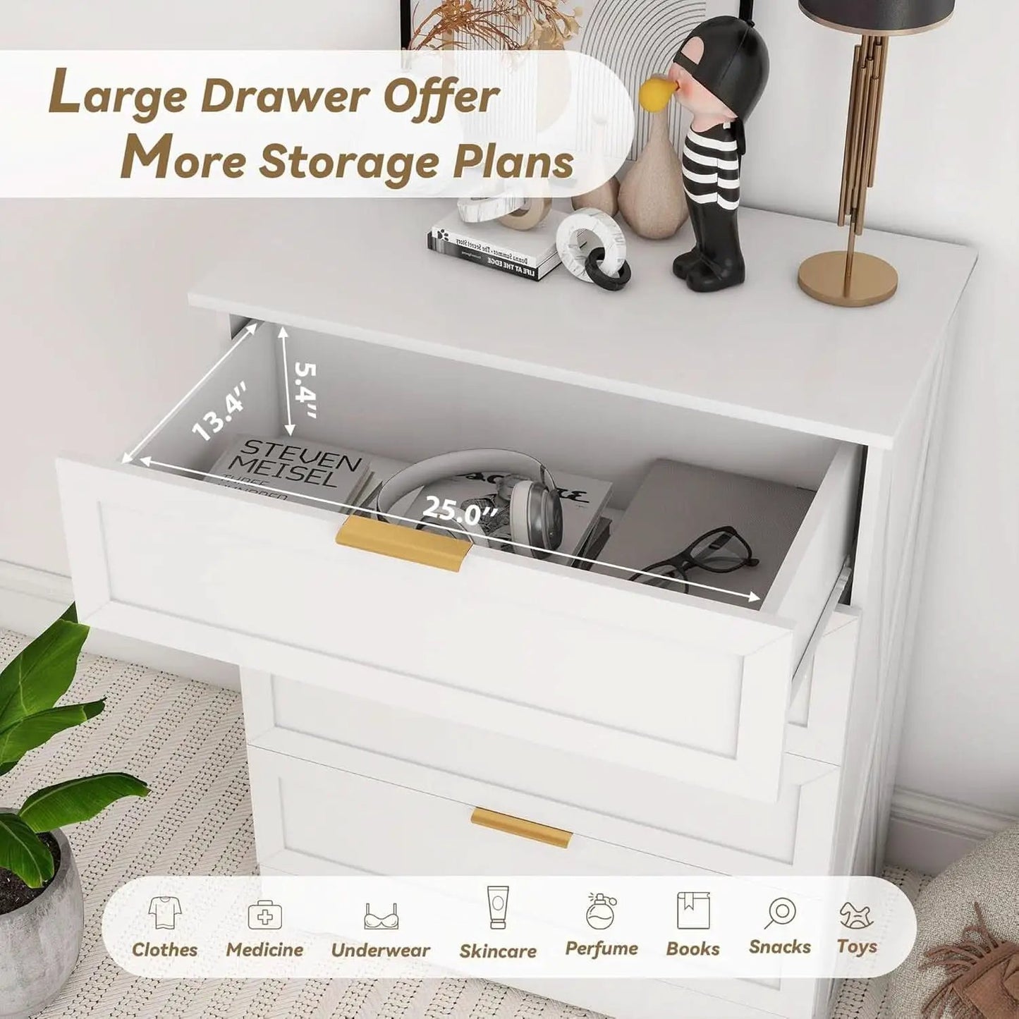 White Lofty Hardwood Dresser With Generous Drawers from PriceLows™