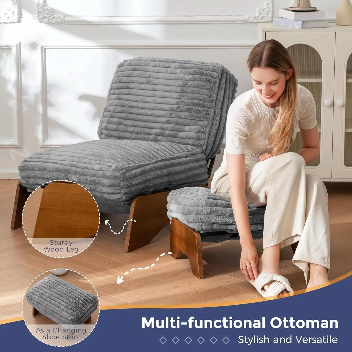 Grey Adjustable Accent Chair Featuring Plush Ottoman from PriceLows™