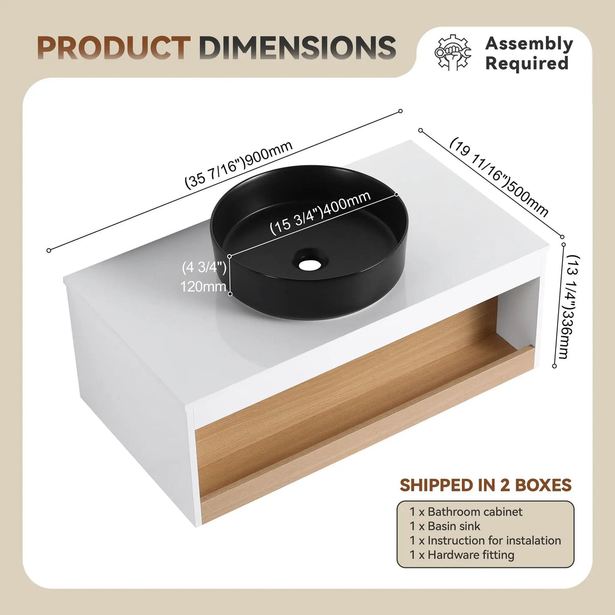 Floating Bathroom Vanity | Round Glossy Sink | Wall Mounted | Compact Design