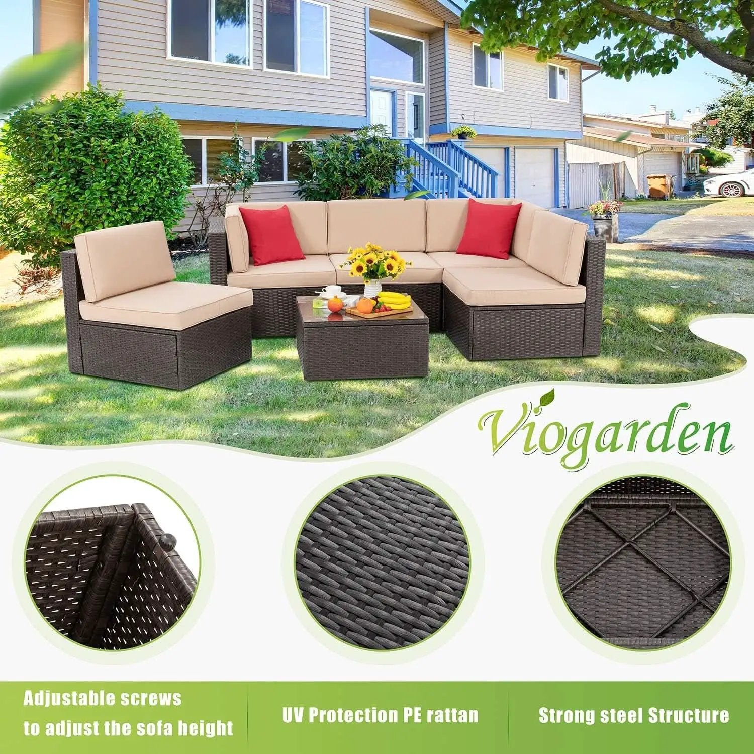 Outdoor Wicker Sectional Sofa Set with Coffee Table from PriceLows™