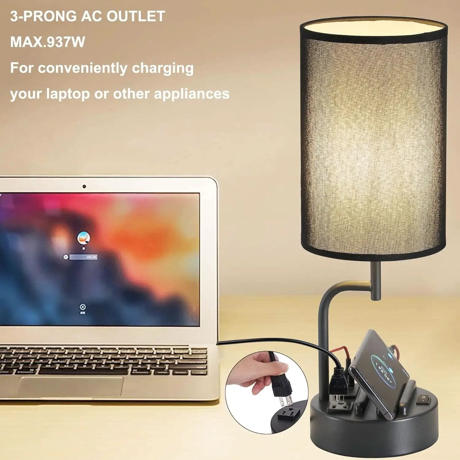 Table Lamp With 3 USB Ports And AC Outlet For Office from PriceLows™