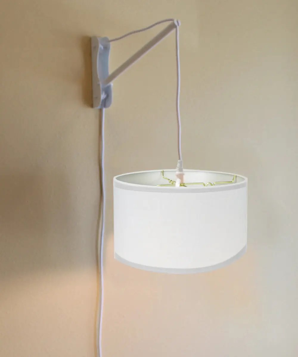 Plug In Wall Pendant | 2 Light White Cord | Linen Shade | 18X18X10In
