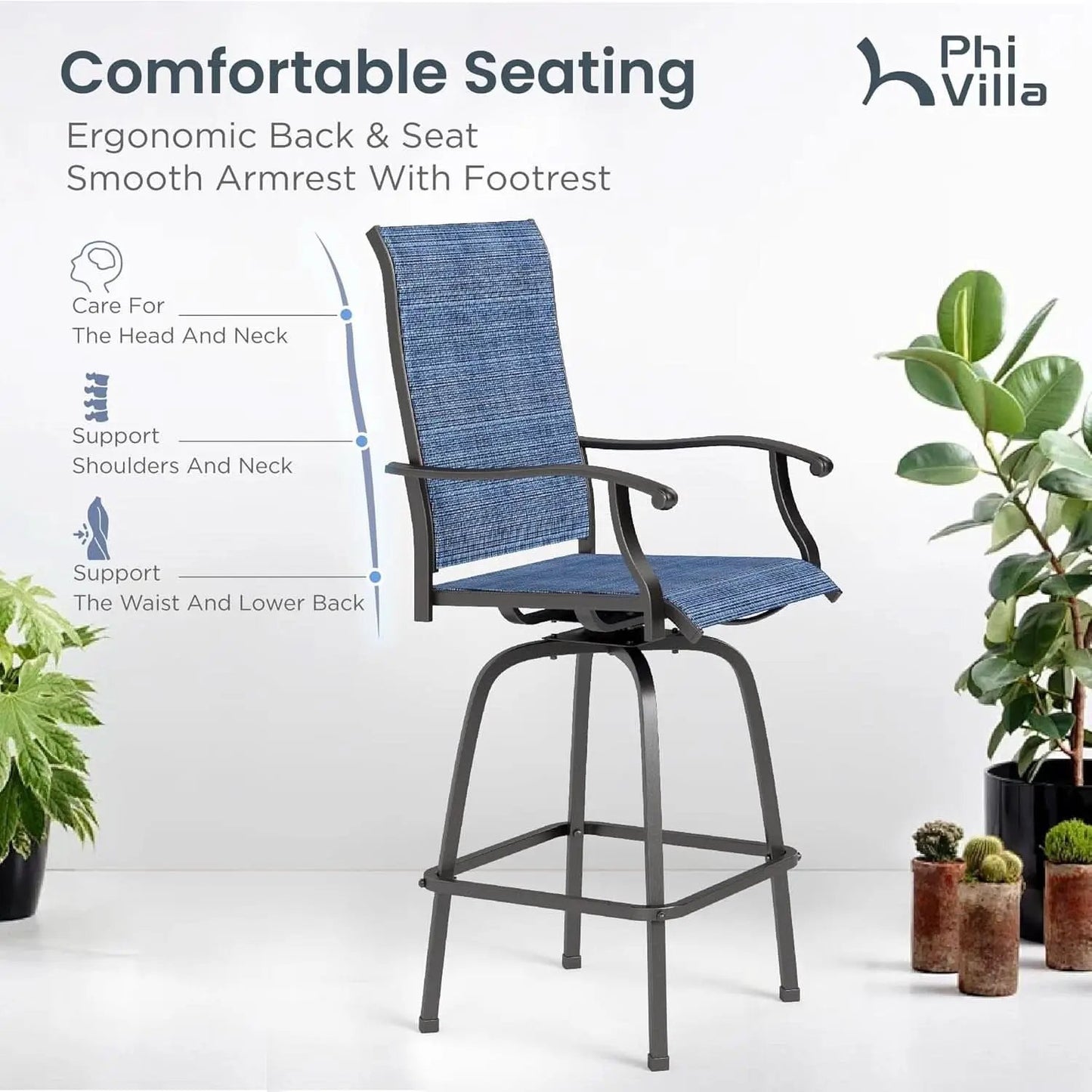 Outdoor Swivel Bar Stools Blue Textilene Table And Chairs from PriceLows™