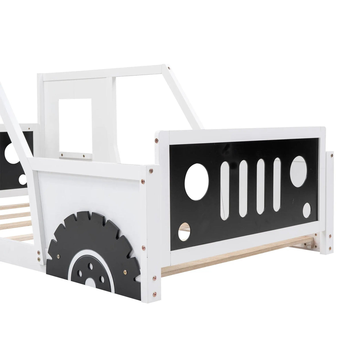 Car Shaped Platform Bed | Solid Pine Wood | Decorative Wheels