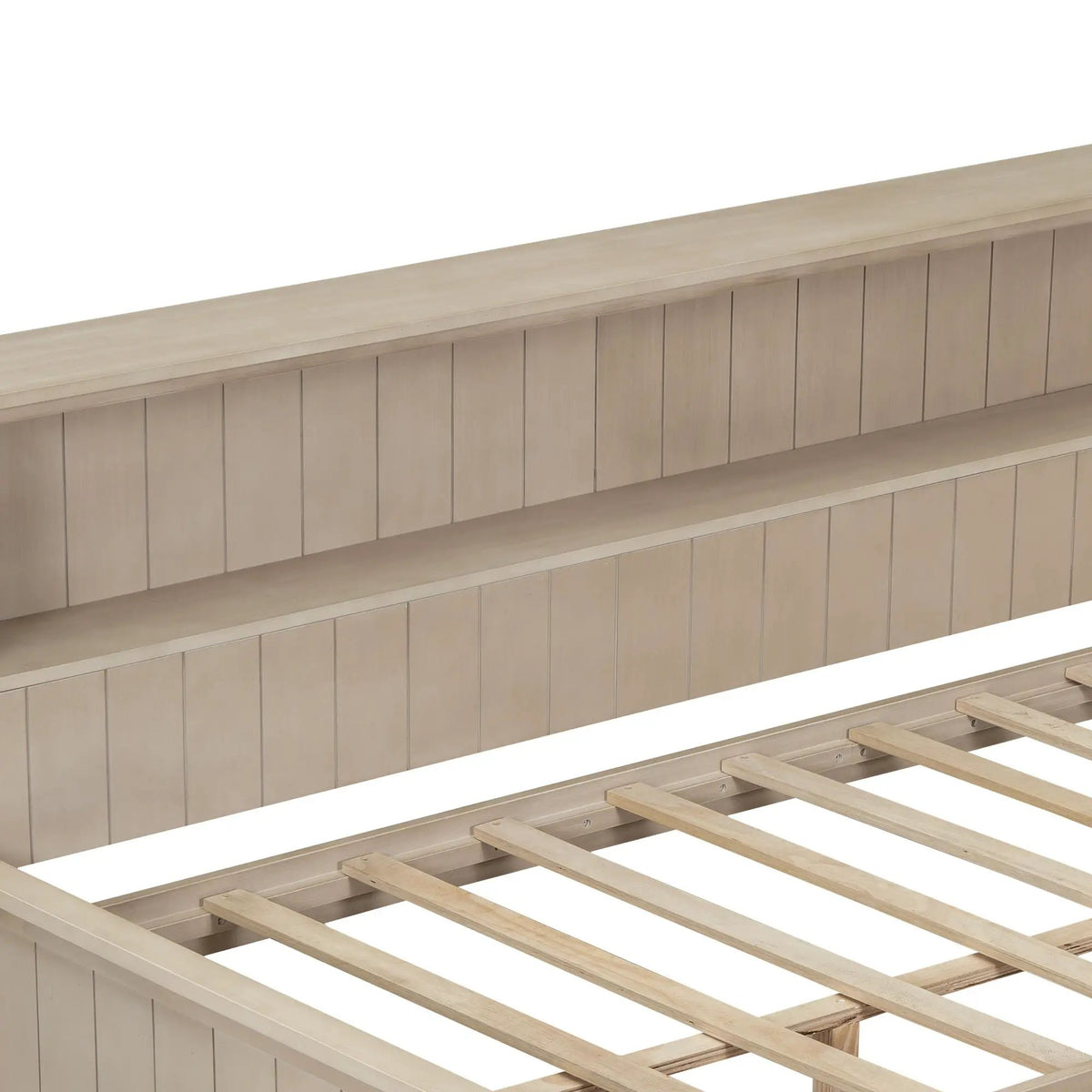 Daybed With Storage Shelves | Sliding Door Side Shelves | Farmhouse Style | 10 Wood Slats