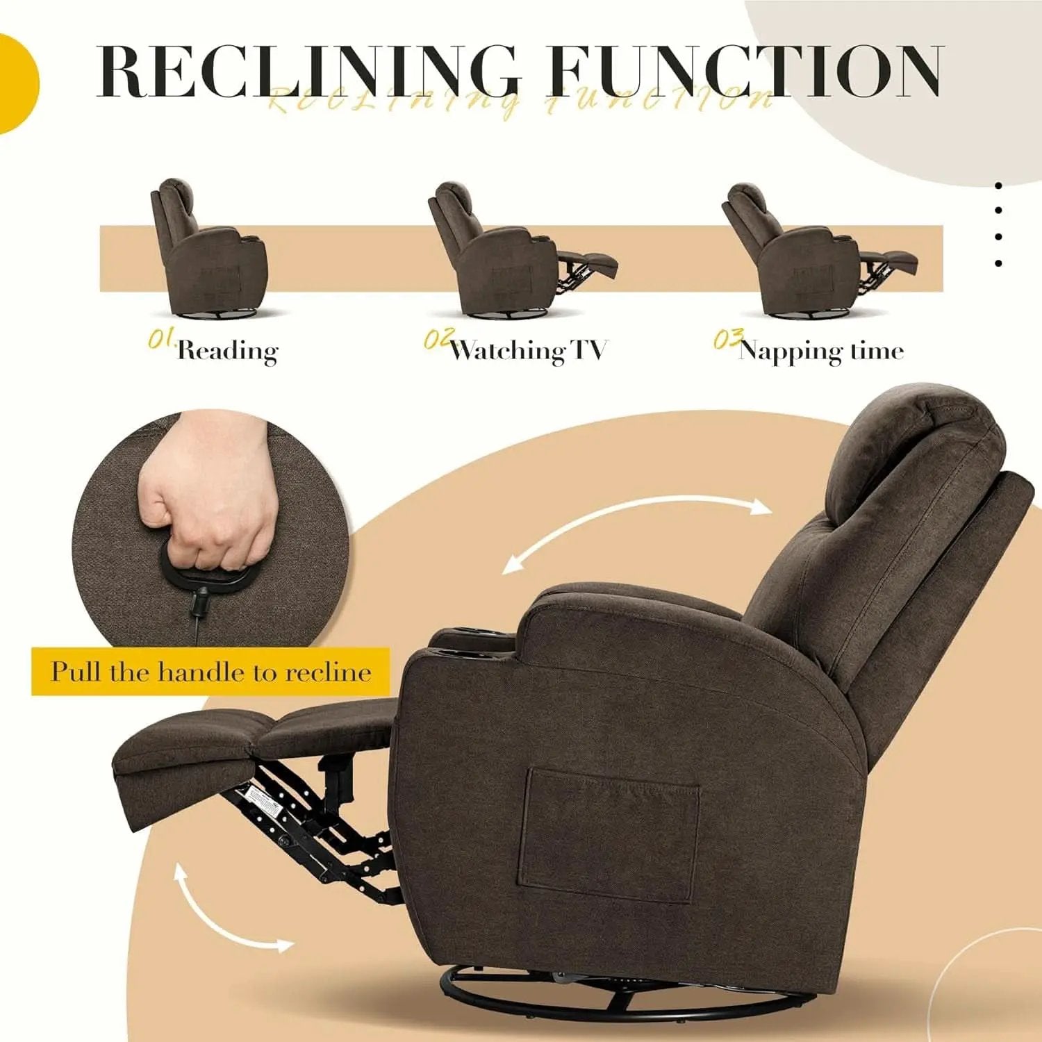 Brown Fabric Recliner Chair With 360 Swivel Massage from PriceLows™