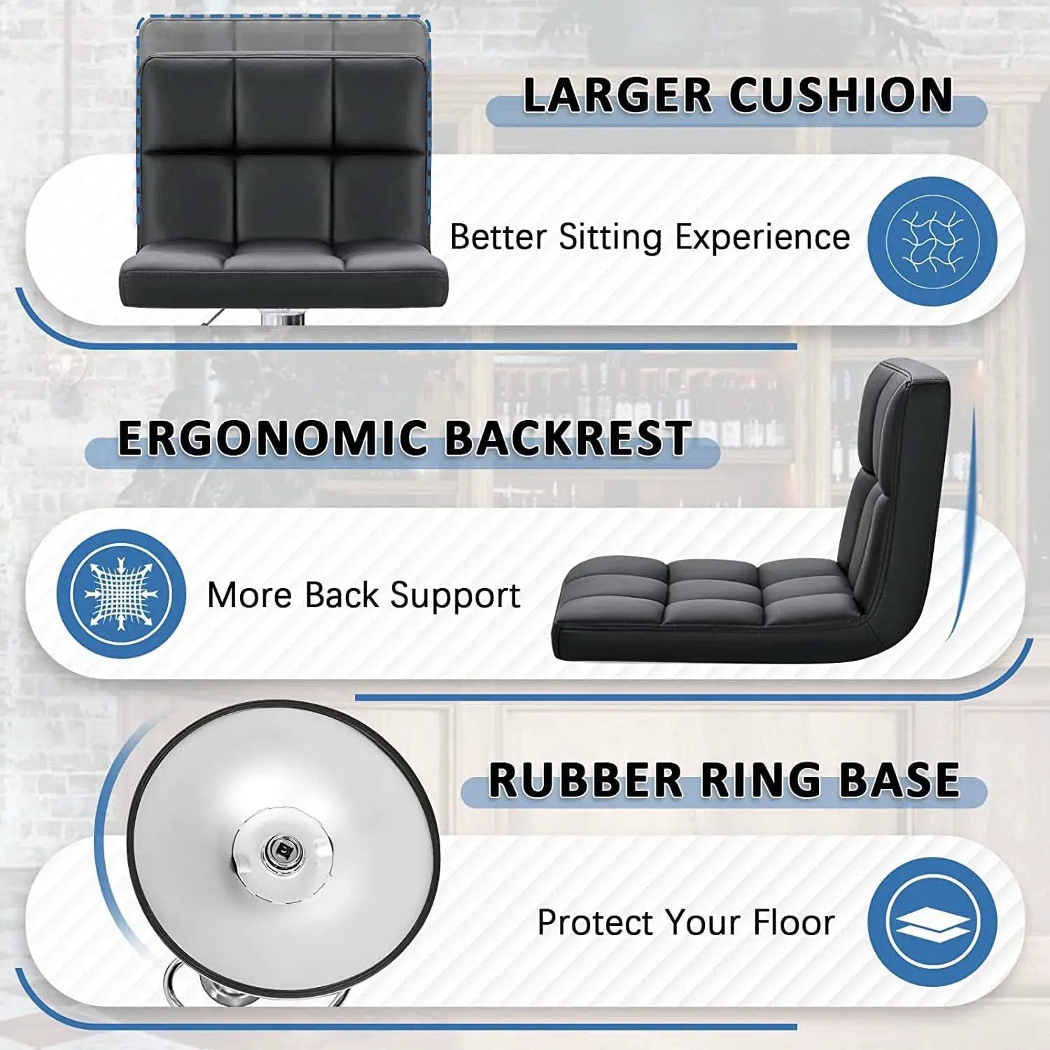 Black PU Leather Adjustable Swivel Bar Stools Set Of 2 from PriceLows™