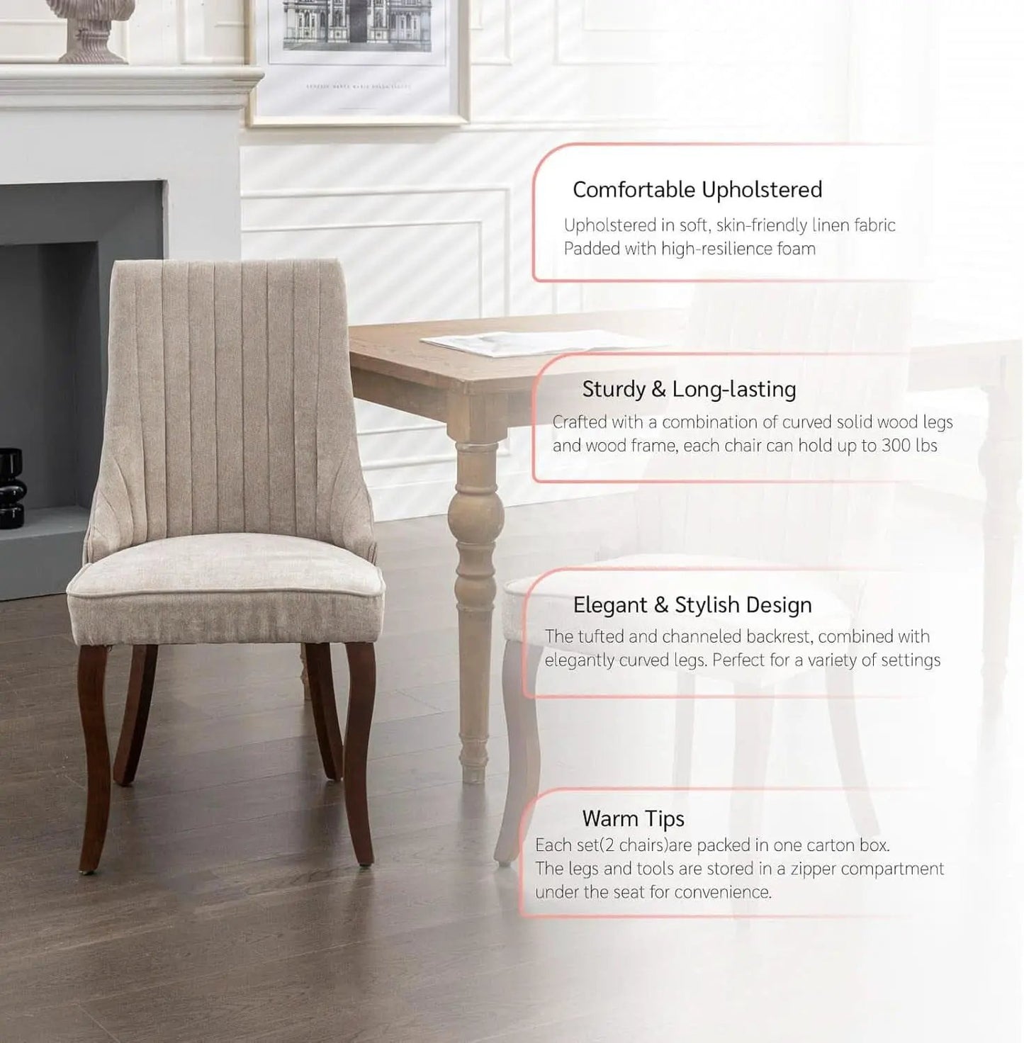 Velvet Dining Chairs Set of 4 Beige With Curved Wood Legs from PriceLows™