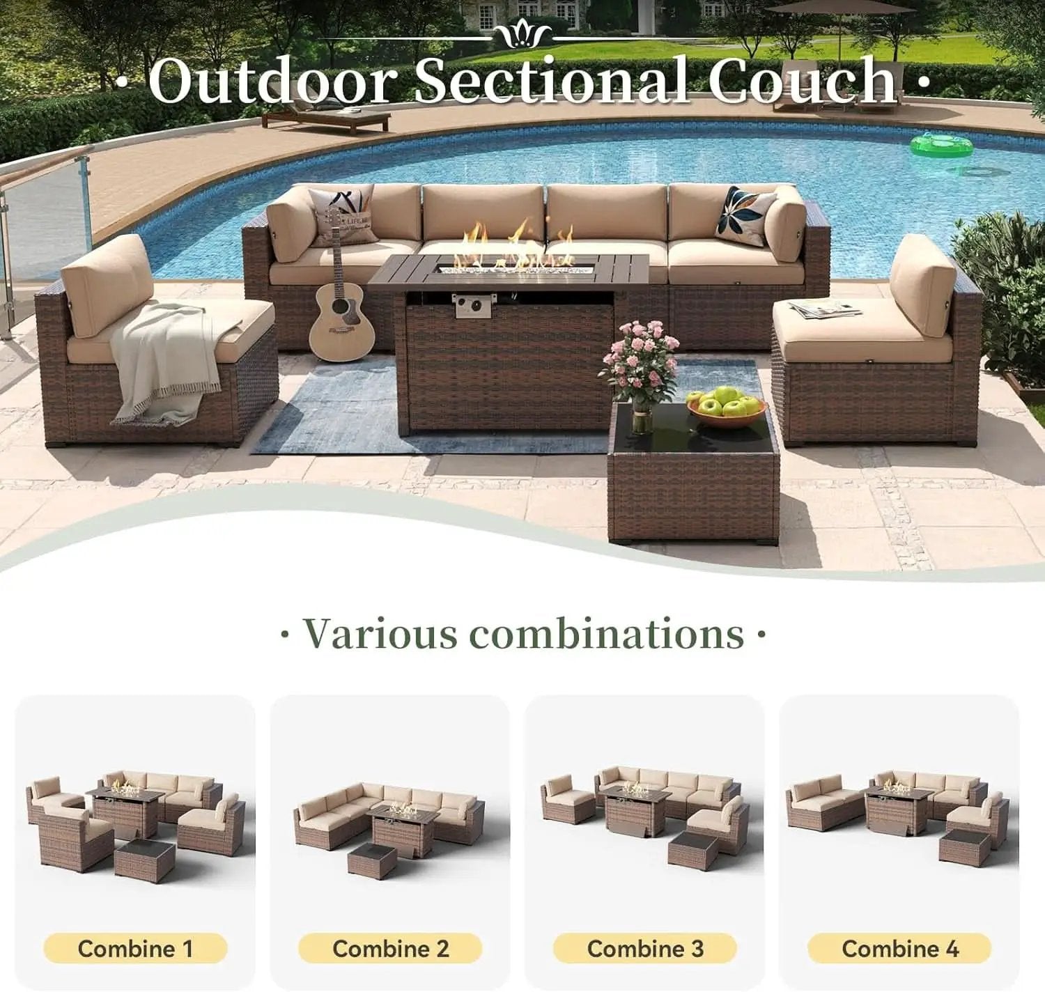 Eight Piece Outdoor Patio Furniture Set with Fire Pit from PriceLows™