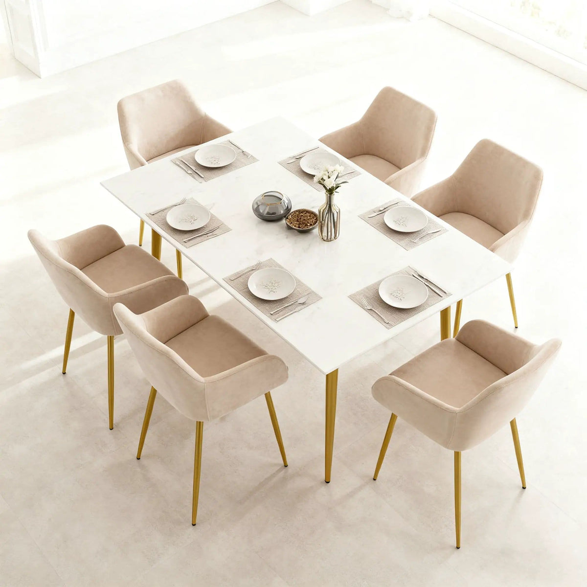 Dining Chair Set For Dining Rooms (Set of 2) - | 23.4 x 21.2 x 33 in | Velvet & Fabric | Beige