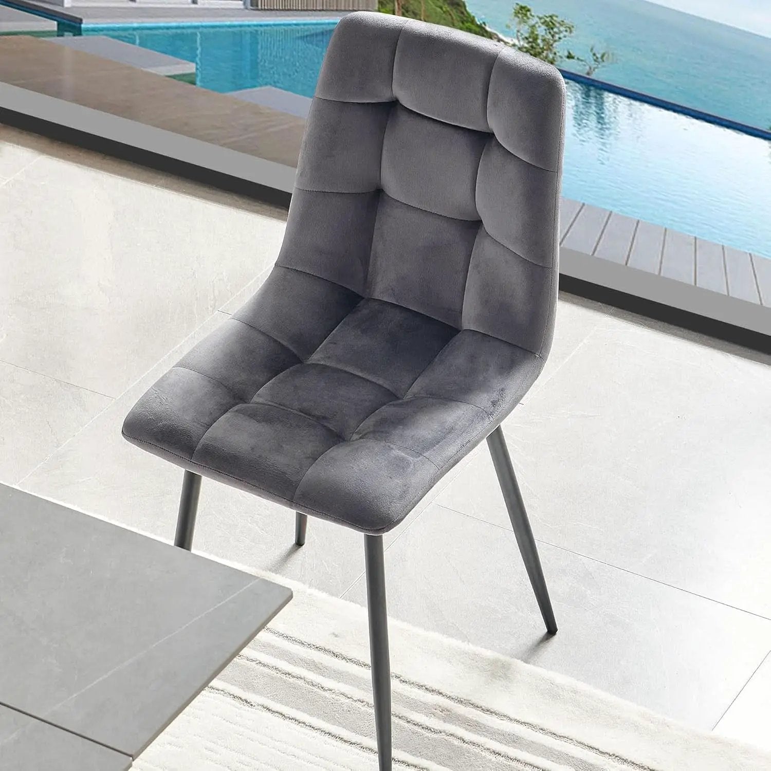 Grey Velvet Dining Chairs Set Of 4 With Metal Legs from PriceLows™