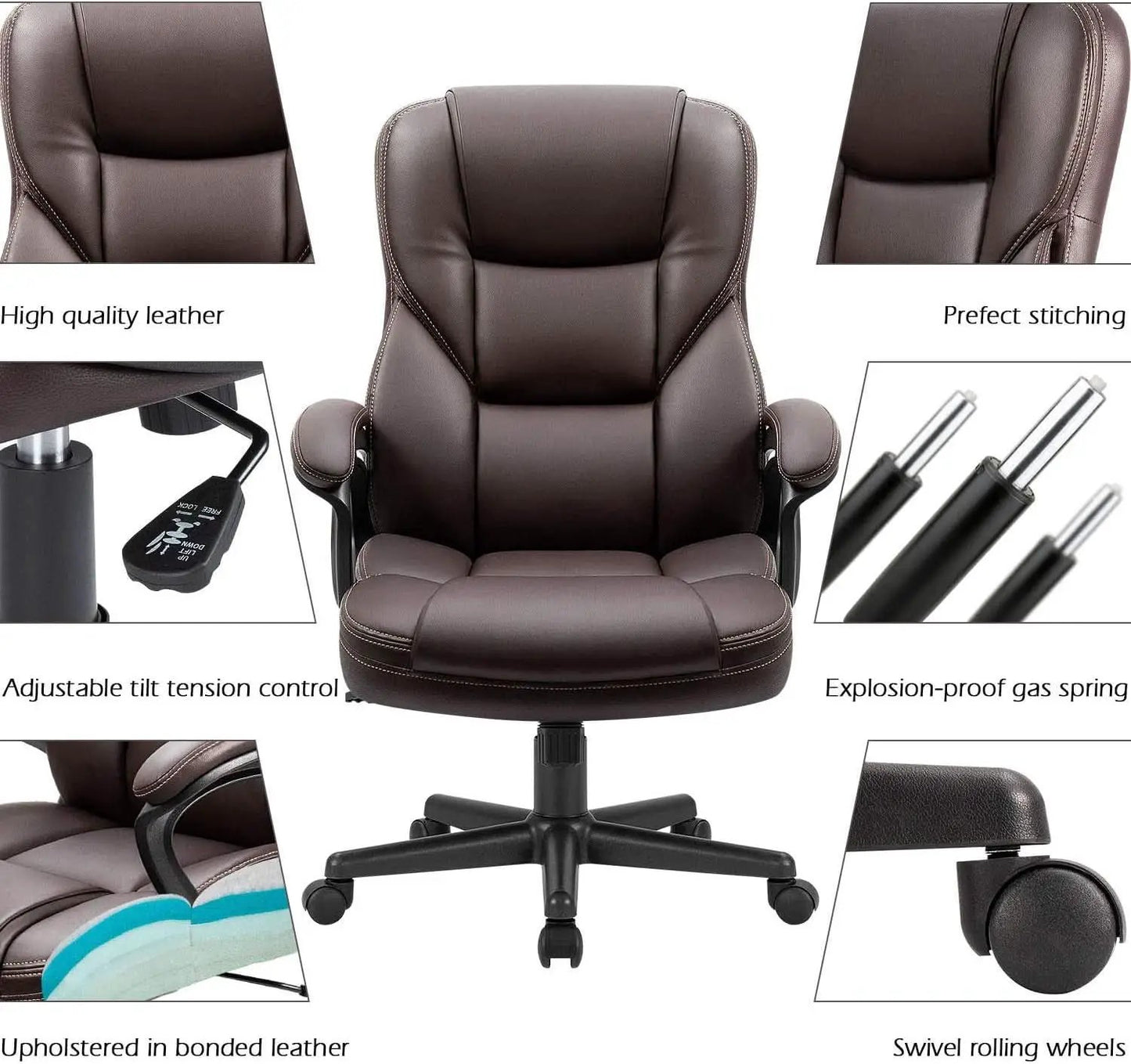 Executive Office Chair With Lumbar Support Brown PU Leather from PriceLows™