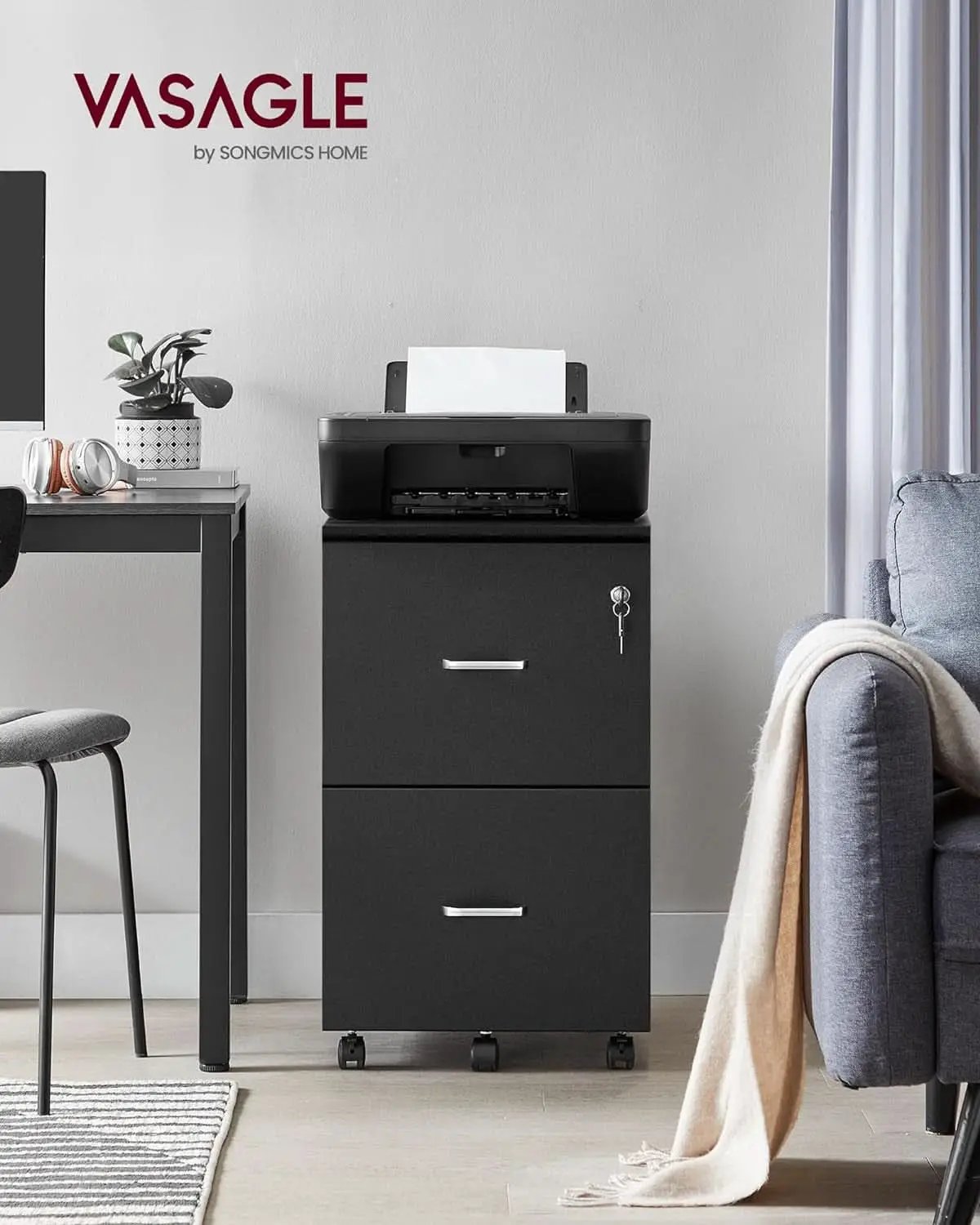 Two Drawer File Cabinet For Home Office A4 Size Black Honey Finish Space Saving Design from PriceLows™