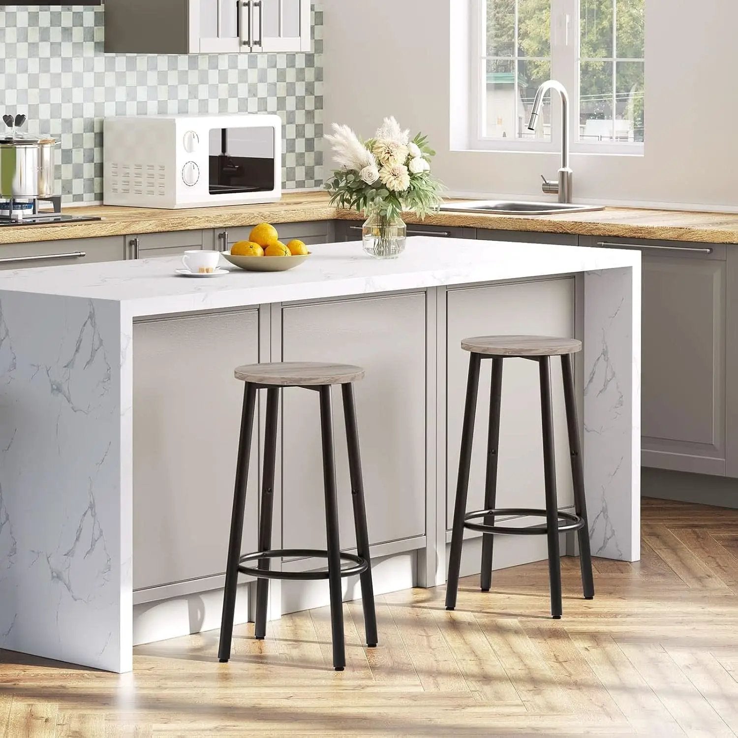 Greige Bar Stools Set Of 2 11.8 Inch Square Seats With Footrest from PriceLows™