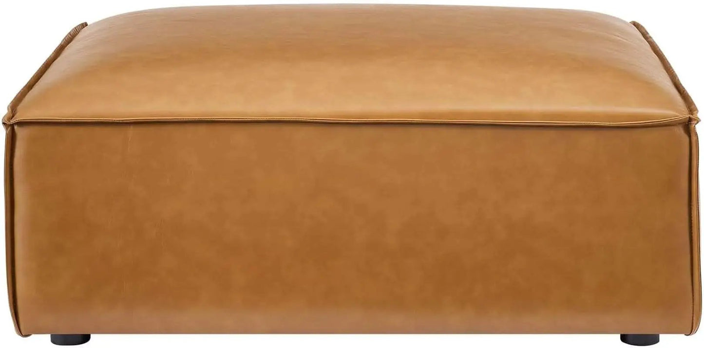Tan Vegan Leather Contemporary Sectional Sofa Ottoman from PriceLows™