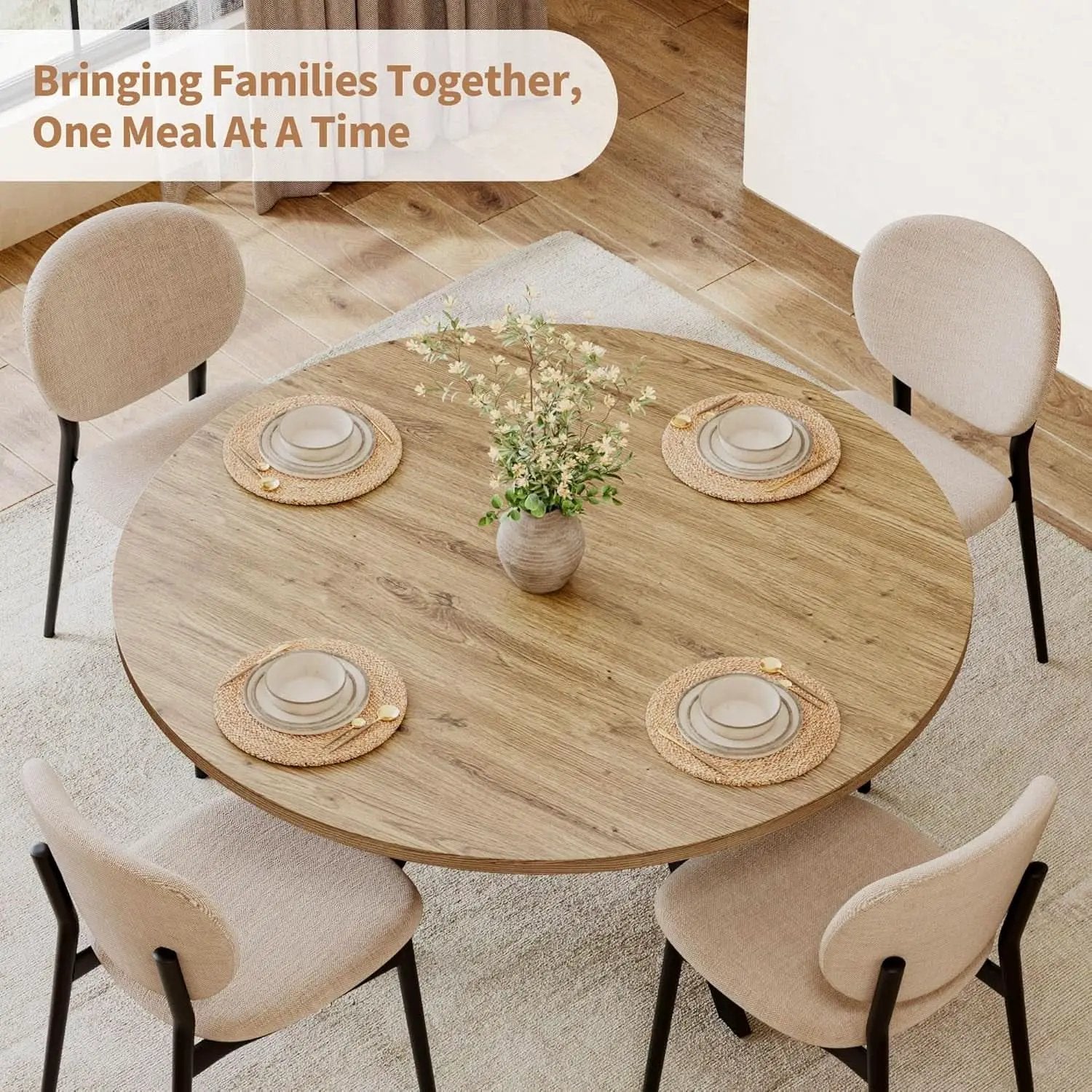 42 Inch Round Farmhouse Dining Table With Compact Storage from PriceLows™