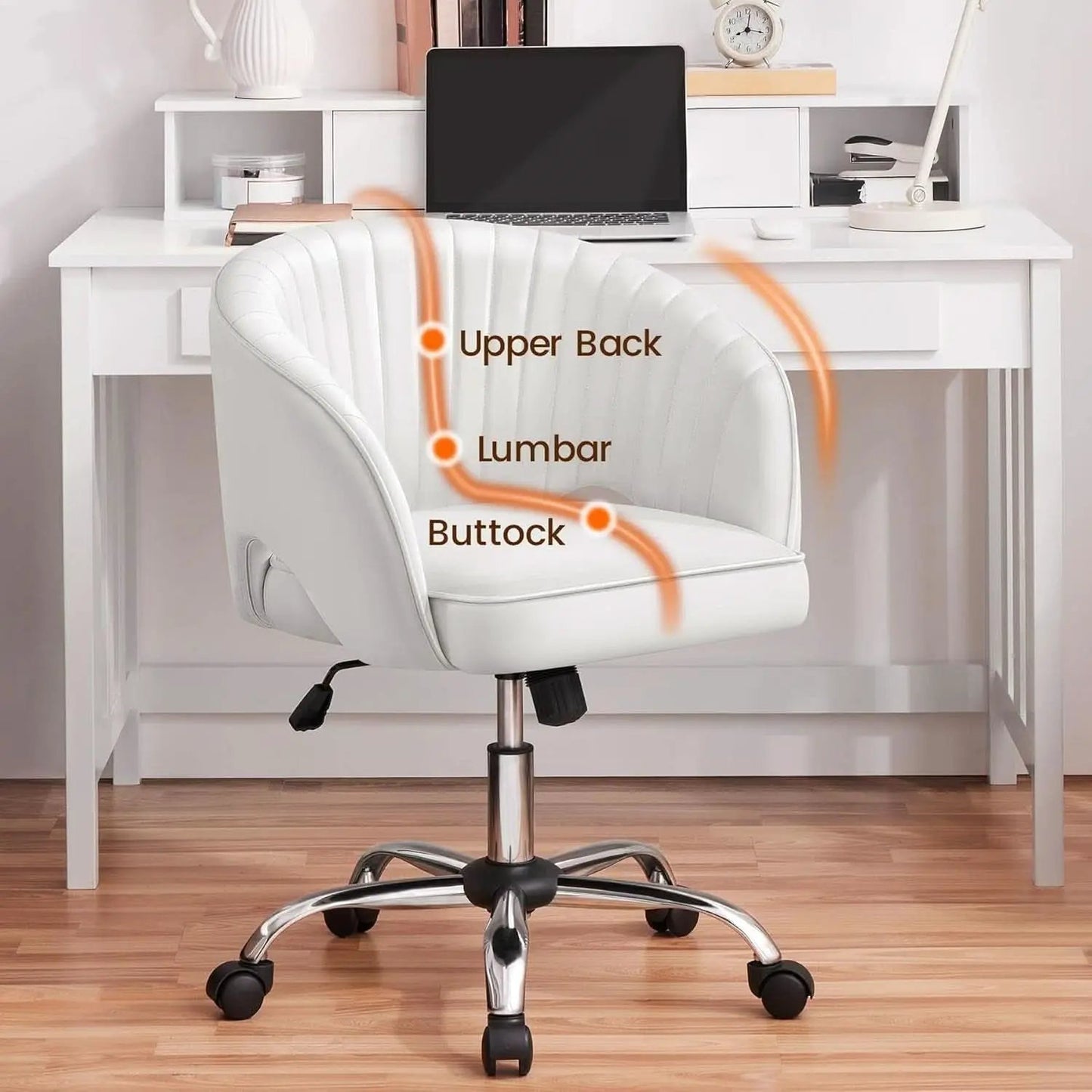 White Tufted Barrel Back Office Chair With Swivel Base from PriceLows™