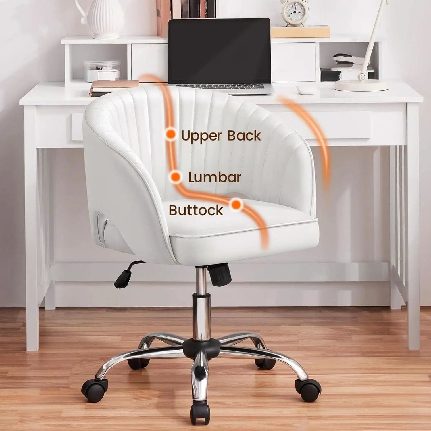 White Tufted Barrel Back Office Chair With Swivel Base from PriceLows™