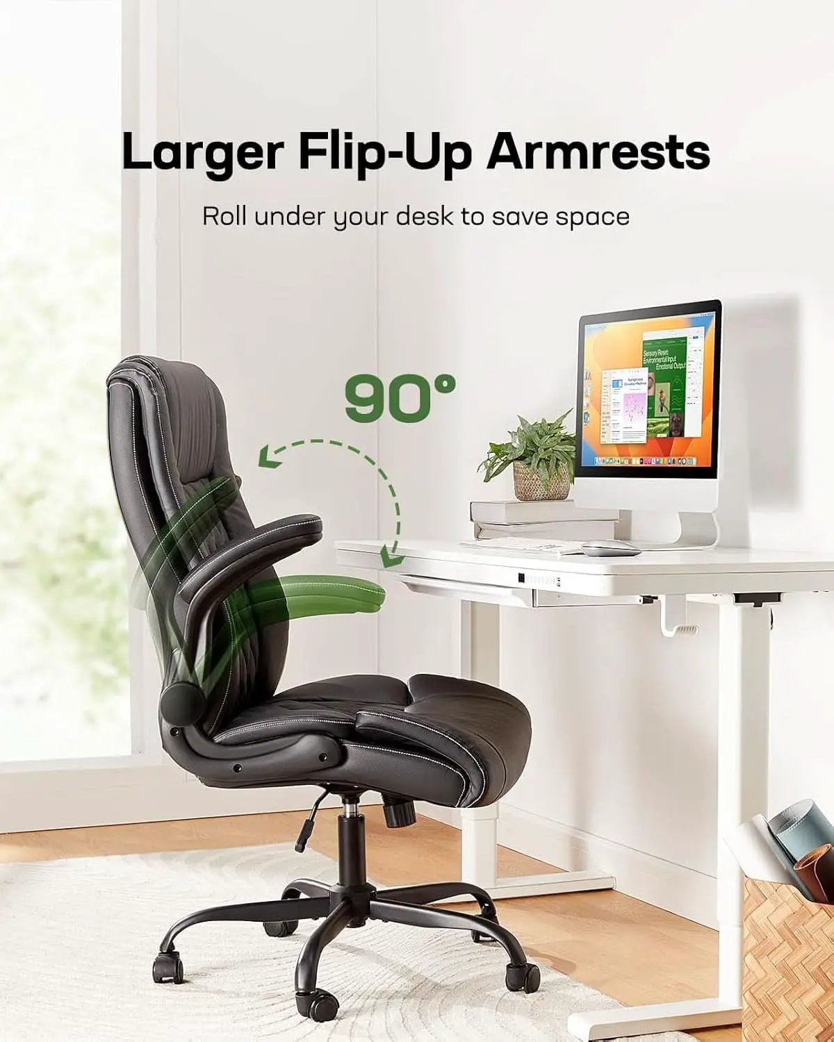 Executive Office Chair With Flip Up Armrests PU Leather Black from PriceLows™