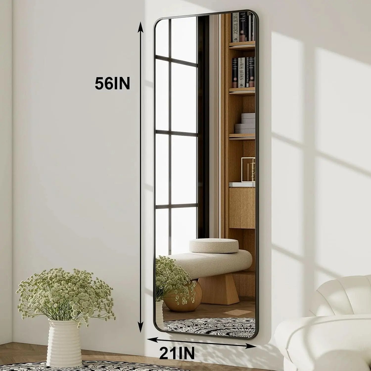 56 Inch Floor Standing Mirror With Black Aluminum Frame from PriceLows™