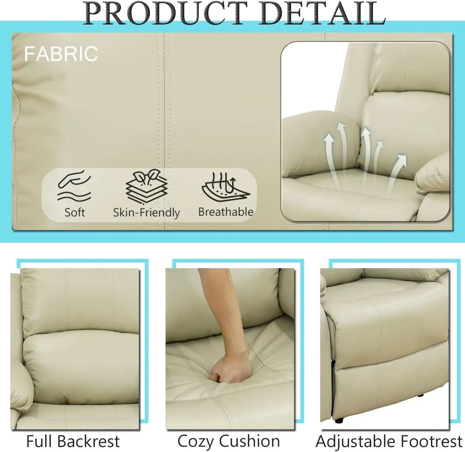 Beige Leather Recliner Sofa Set With Storage And Cup Holder from PriceLows™