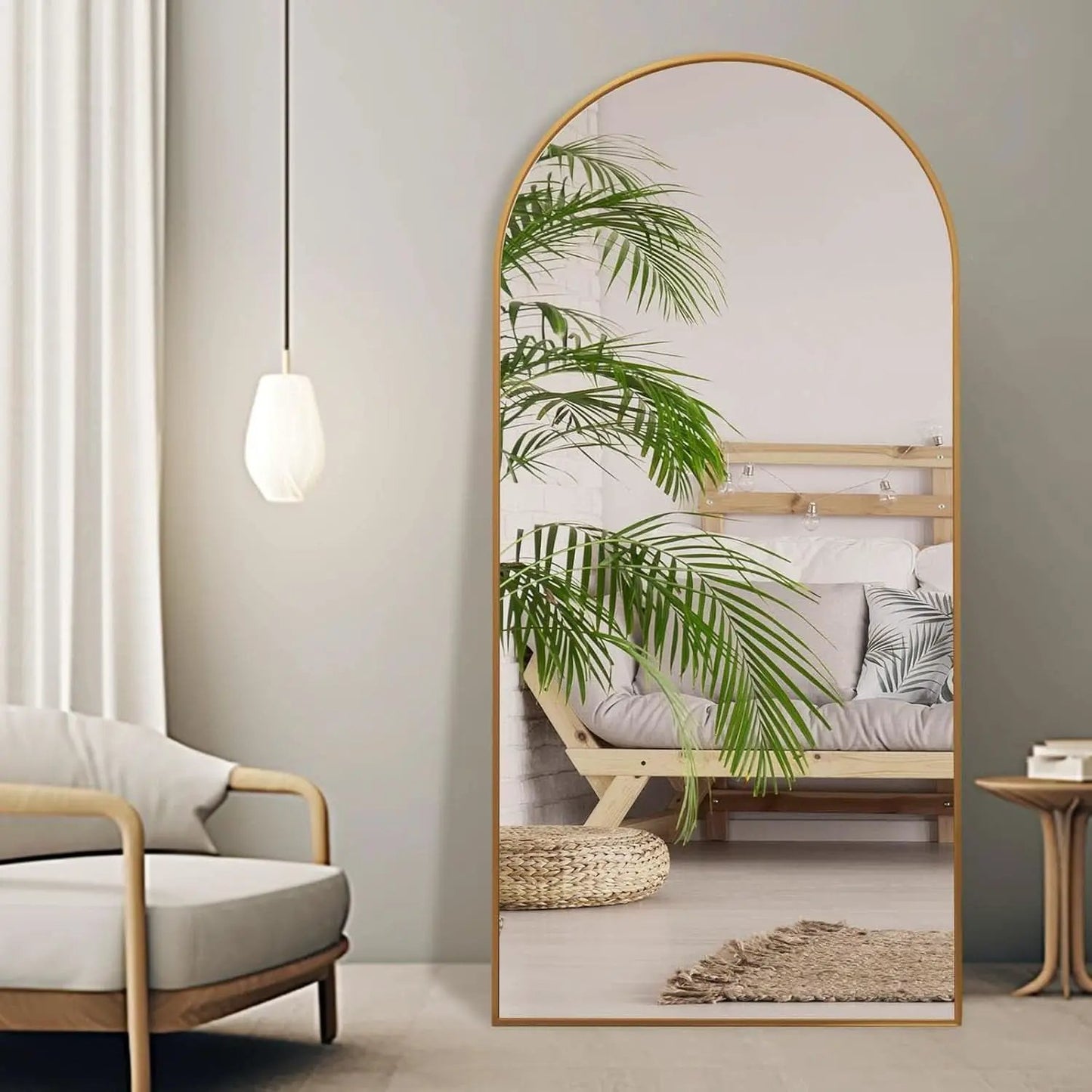 Arched Full Length Mirror 71x32 Inches Gold Aluminum Floor from PriceLows™