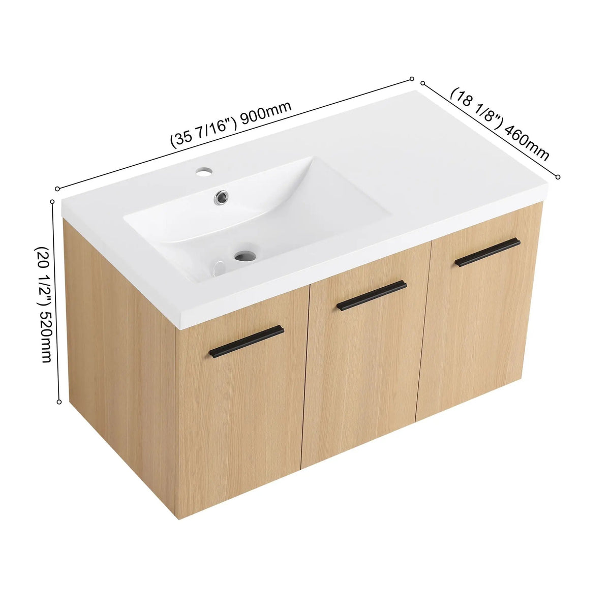 Wall Mounted Floating Bathroom Vanity | 3 Door Modular | Gel Coat Sink