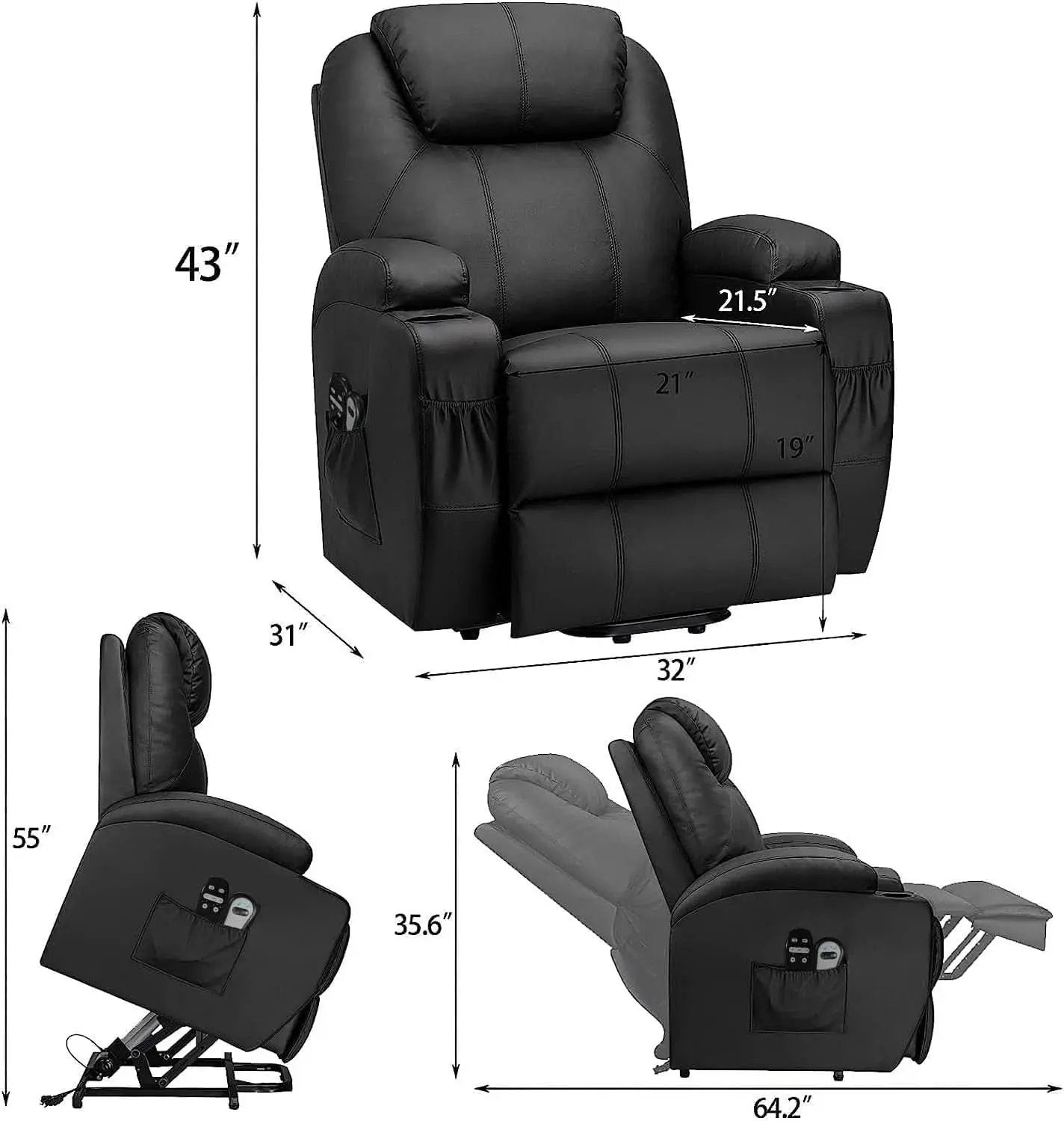 Power Lift Recliner Chair Leather With Massage For Elderly from PriceLows™