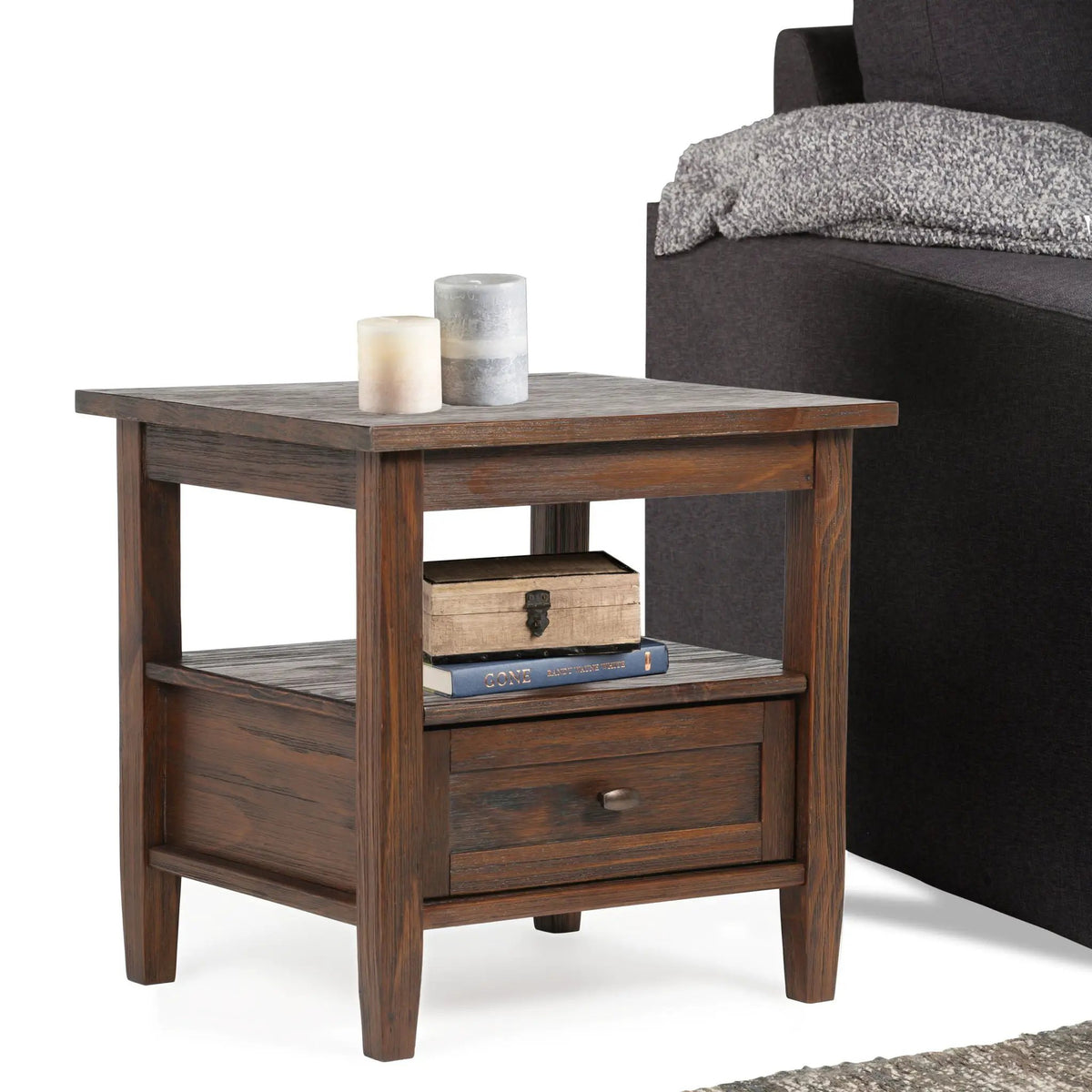 Warm Shaker Solid Wood Table | Bottom Drawer | Open Shelf Storage