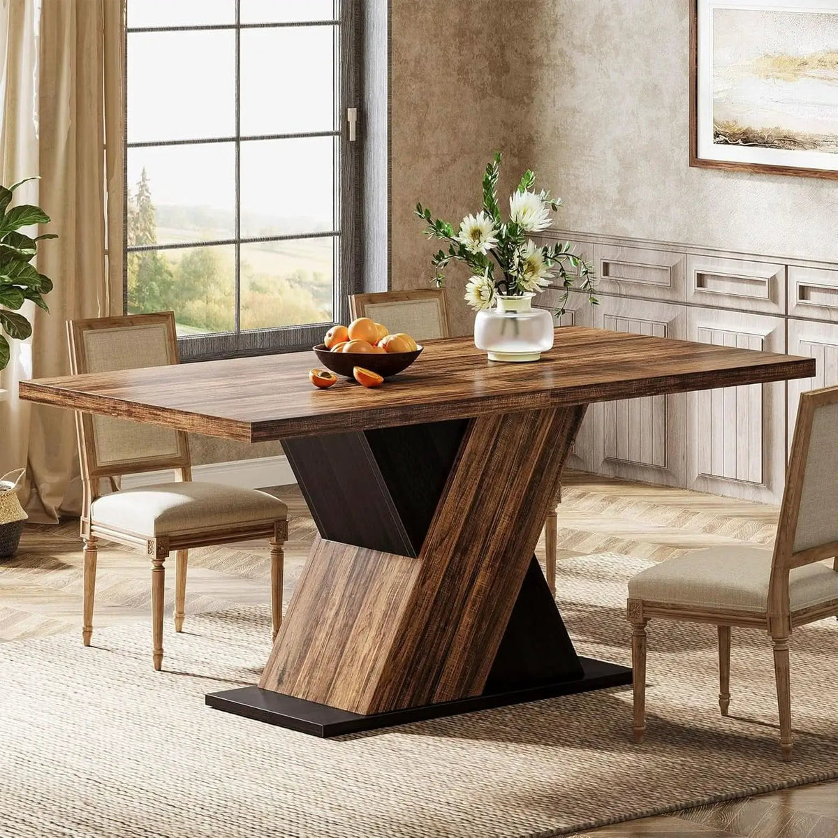 55 Inch Rustic Brown Farmhouse Dining Table For Four from PriceLows™