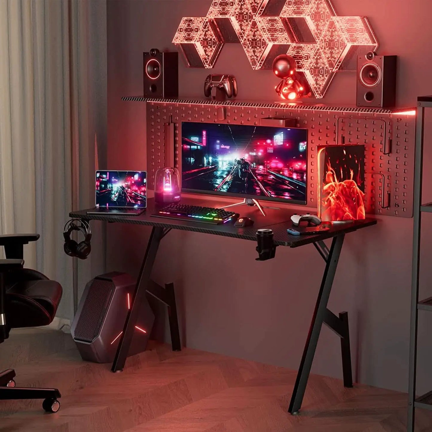 55 Inch Gaming Desk with Carbon Fibre Surface Features from PriceLows™