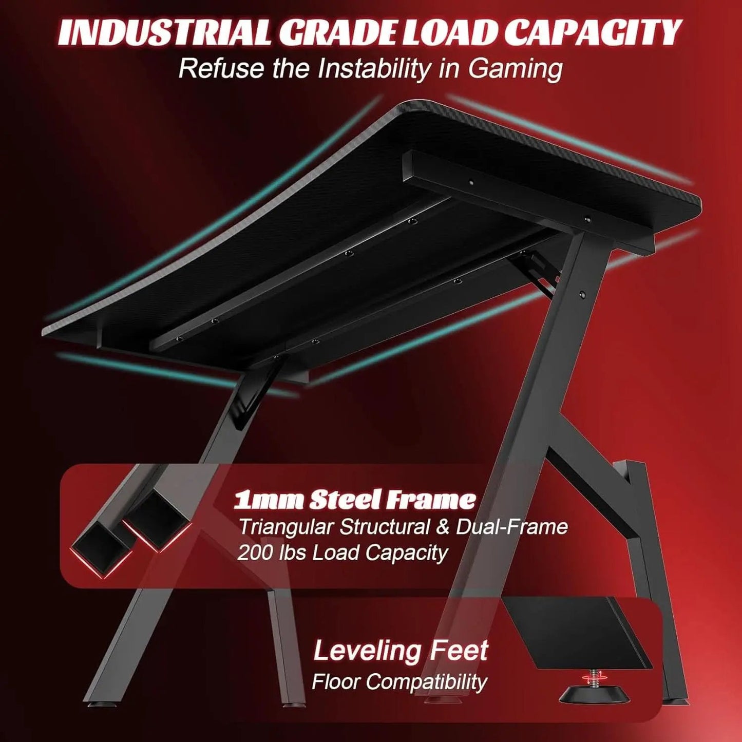 55 Inch Gaming Desk with Carbon Fibre Surface Features from PriceLows™