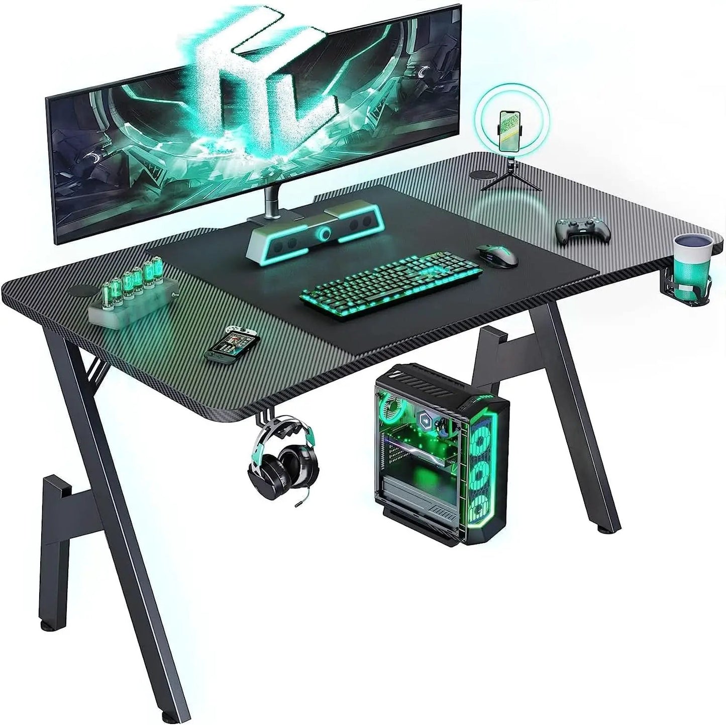 55 Inch Gaming Desk with Carbon Fibre Surface Features from PriceLows™