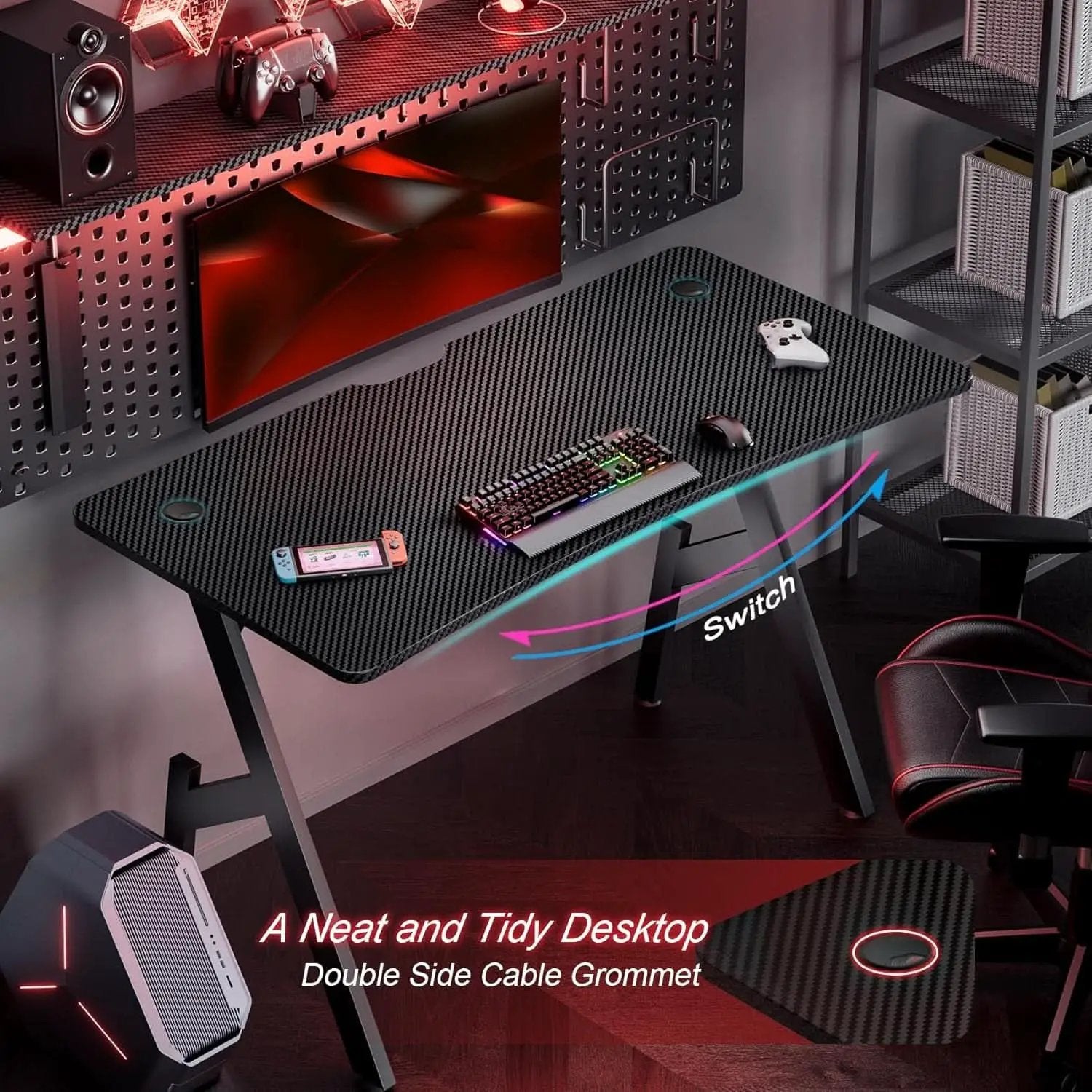 55 Inch Gaming Desk with Carbon Fibre Surface Features from PriceLows™