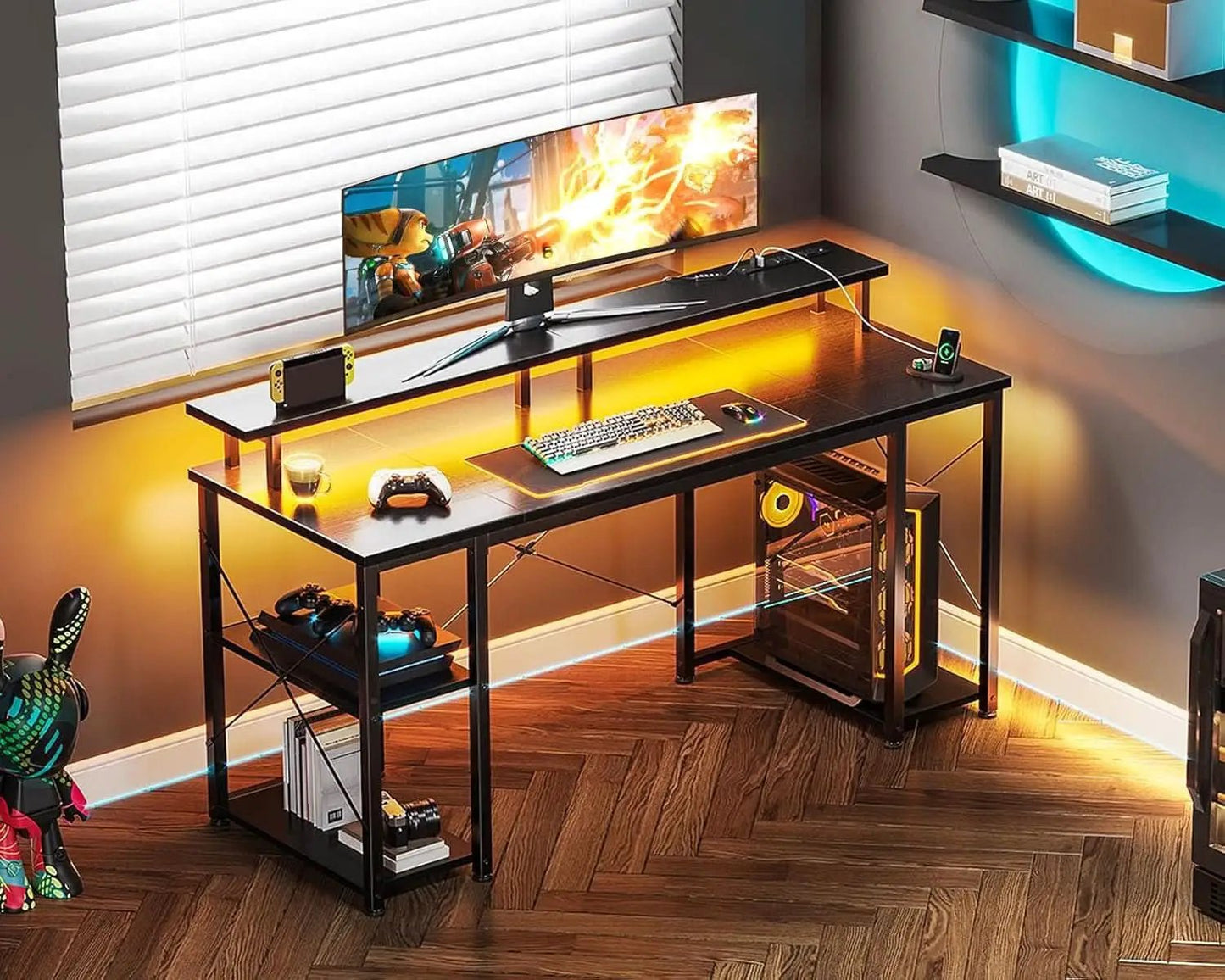 55 Inch Gaming Desk With Power Outlets For Home Office from PriceLows™