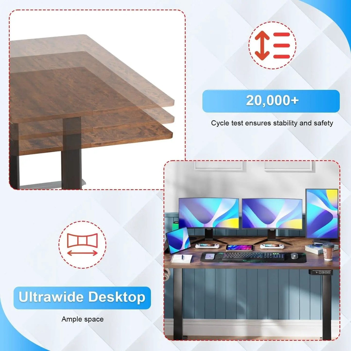 55 Inch Electric Height Adjustable Gaming Desk Brown from PriceLows™